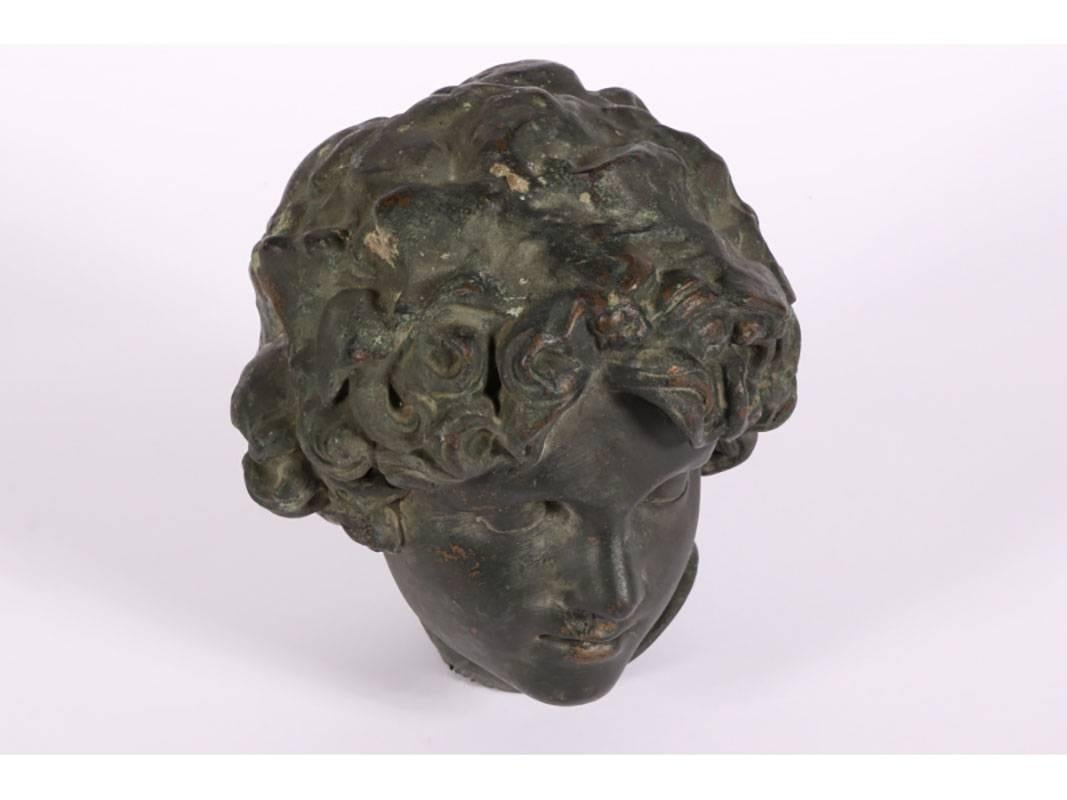 19th Century Antique Cast Bronze Baroque Head of a Youth