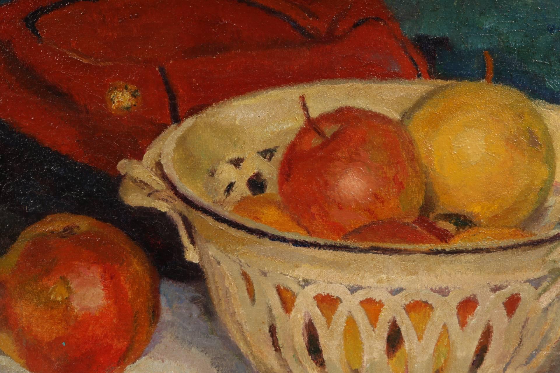 Henry Niestle Óleo sobre lienzo titulado Naturaleza muerta con manzana principios del siglo XX