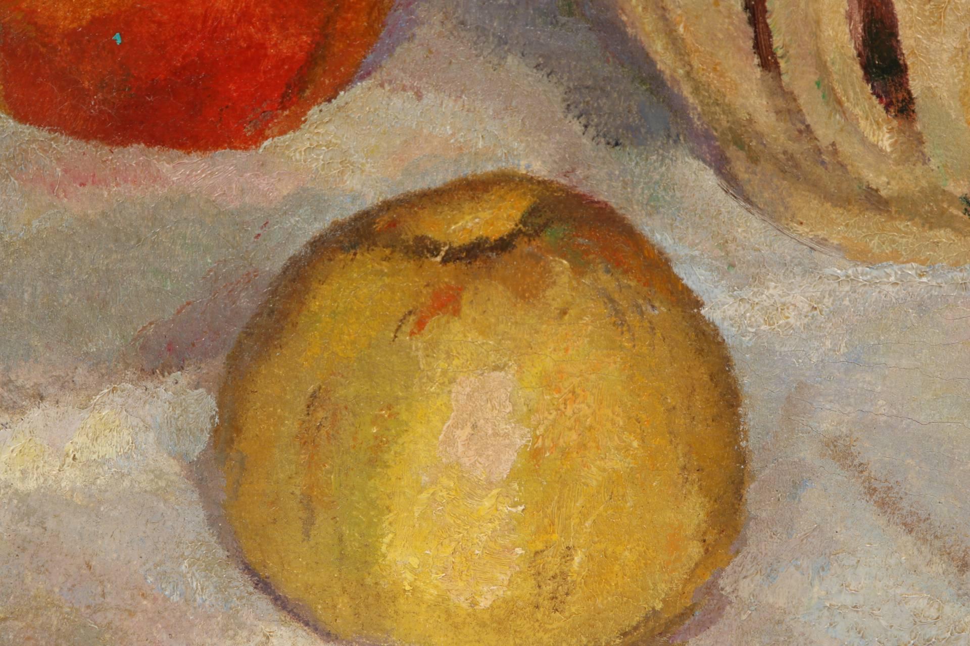 Henry Niestle Óleo sobre lienzo titulado Naturaleza muerta con manzana Lienzo