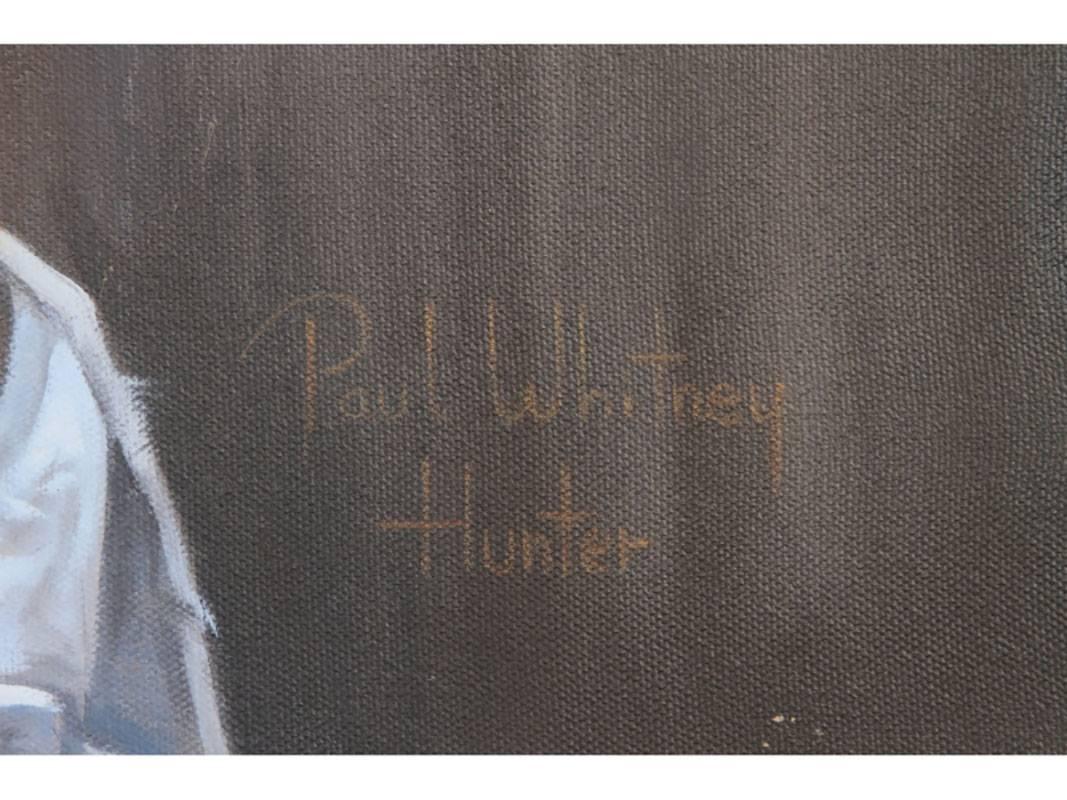 Gerahmt in einem rustikalen Holzrahmen mit Leinenpassepartout. Unterzeichnet unter dem Pseudonym Paul Whitney Hunter.
Leinwand misst: 24 Zoll mal 30 Zoll.