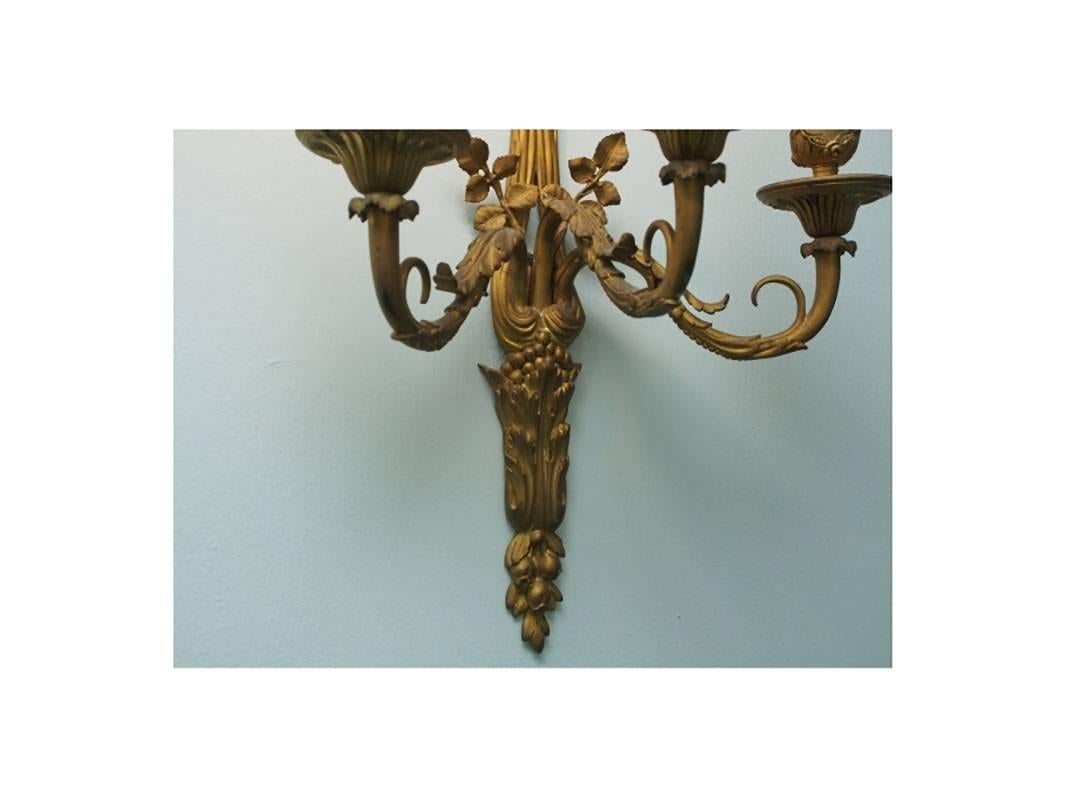 20th Century Pair of Well Cast Louis XVI Style Dore Bronze Wall Sconces