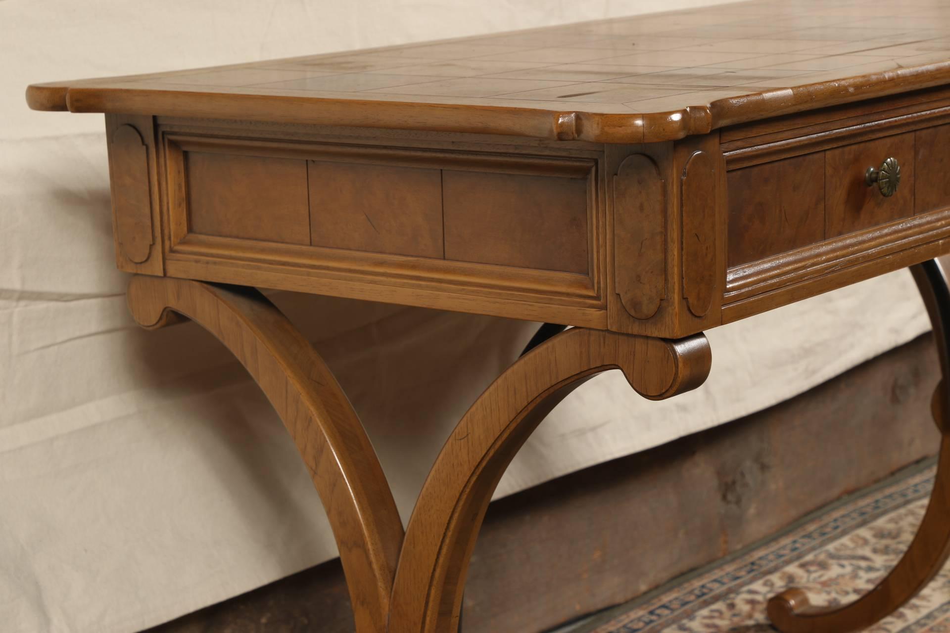 French Provincial Tomlinson Italian Style Desk with Parquetry Burled Veneer Top