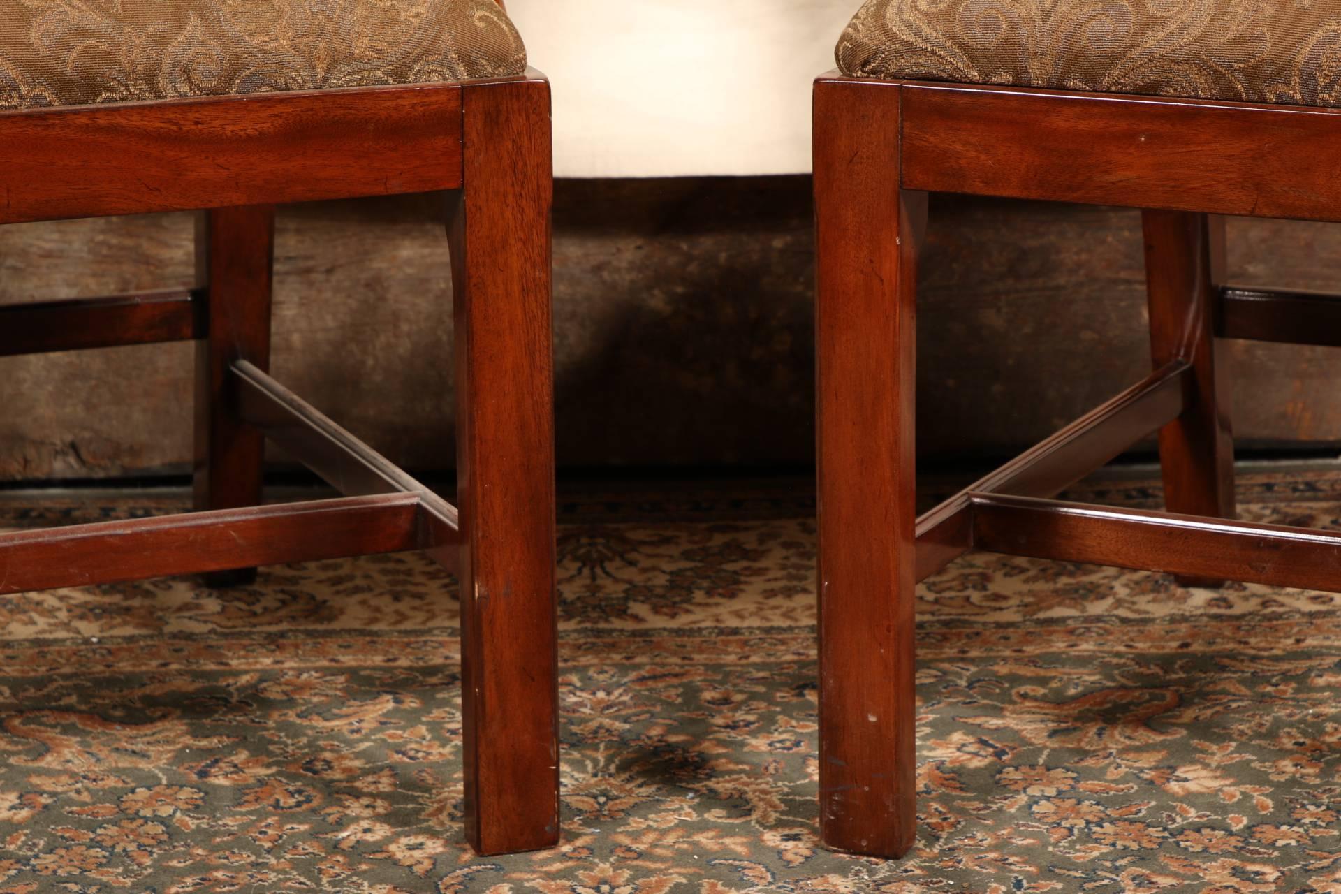 Upholstery Pair of Theodore Alexander Mahogany Arm Chairs