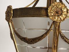 Bronze and Frosted Glass Lantern Form Chandelier