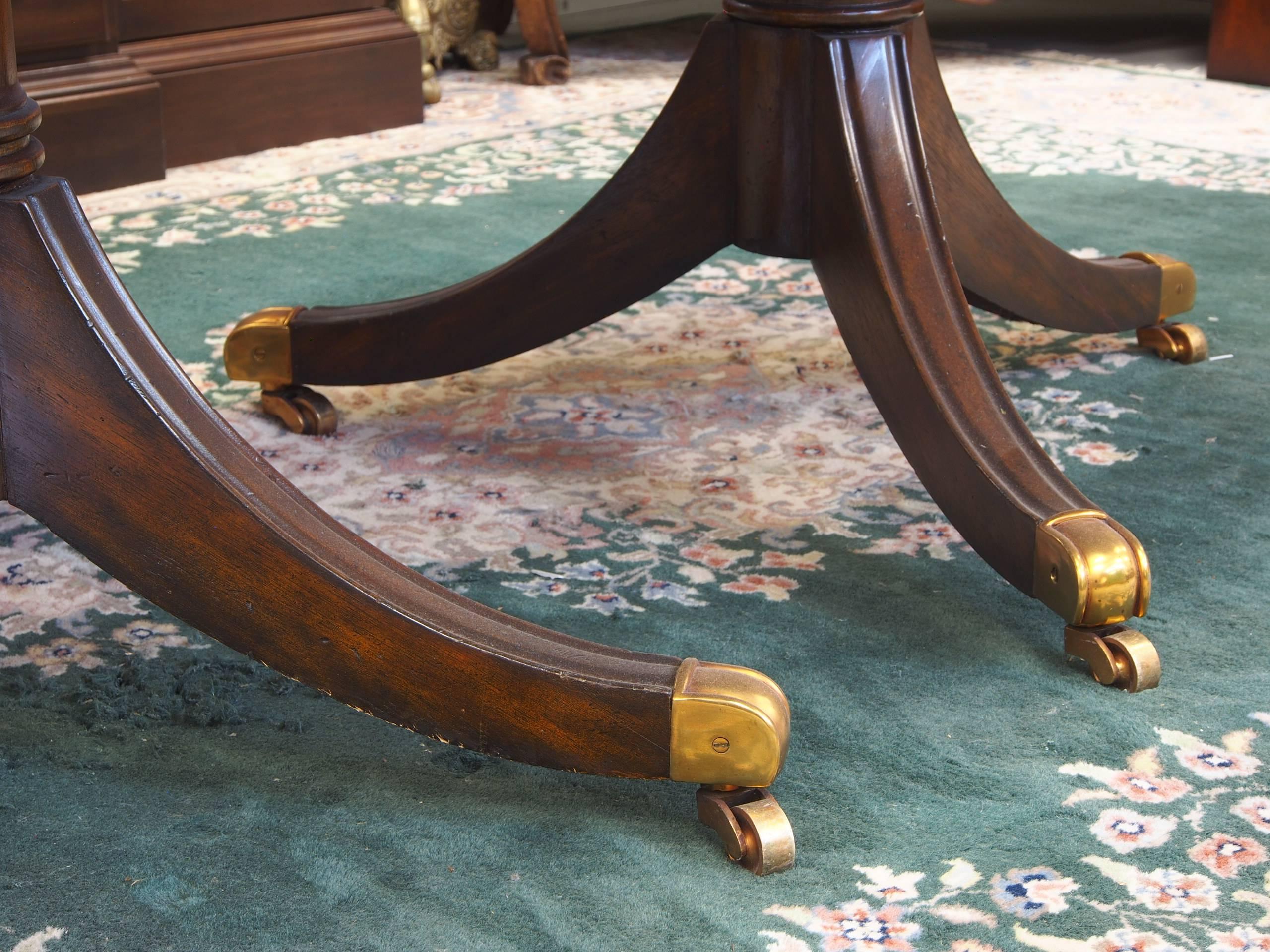 Brass Maitland Smith Double Pedestal Mahogany Dining Table
