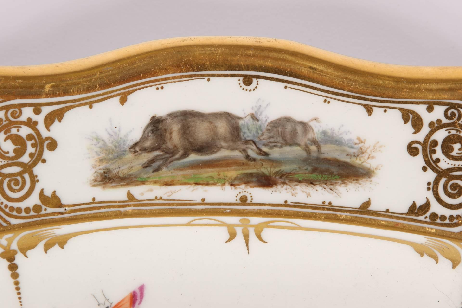 European Antique Meissen Hunt Themed Platter Depicting Boars
