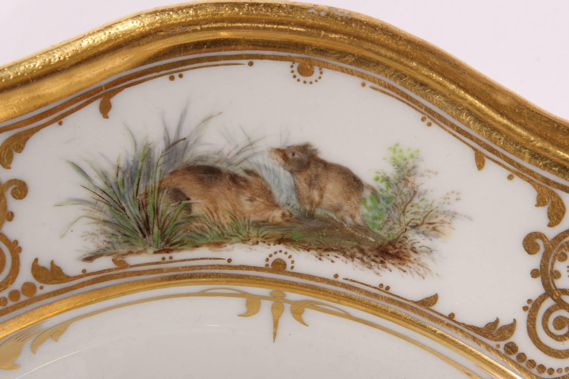 Hand-Painted Antique Meissen Hunt Themed Platter Depicting Boars