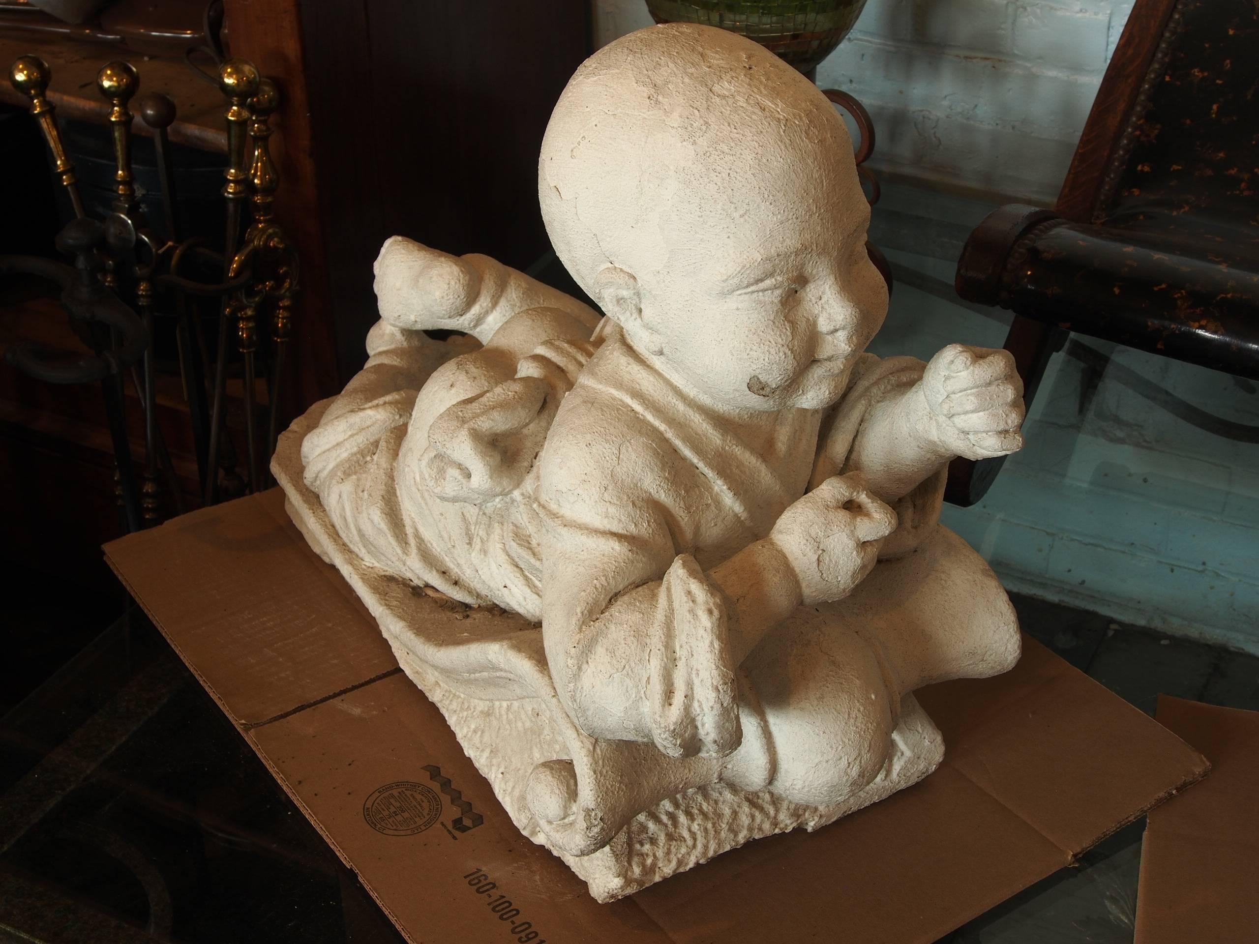 Pair of Large Cast Stone Chinese Figures In Good Condition For Sale In Bridgeport, CT