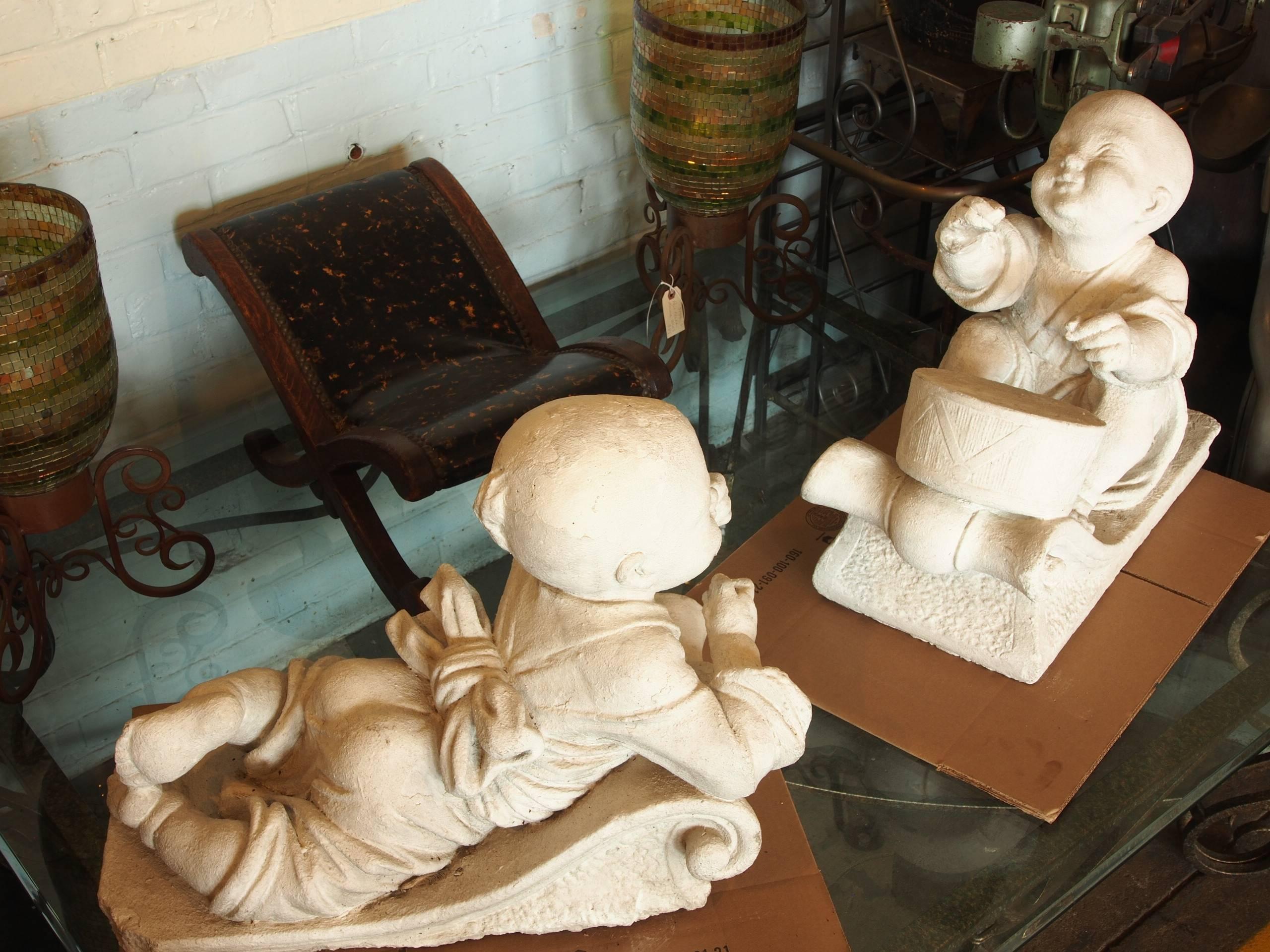 20th Century Pair of Large Cast Stone Chinese Figures For Sale