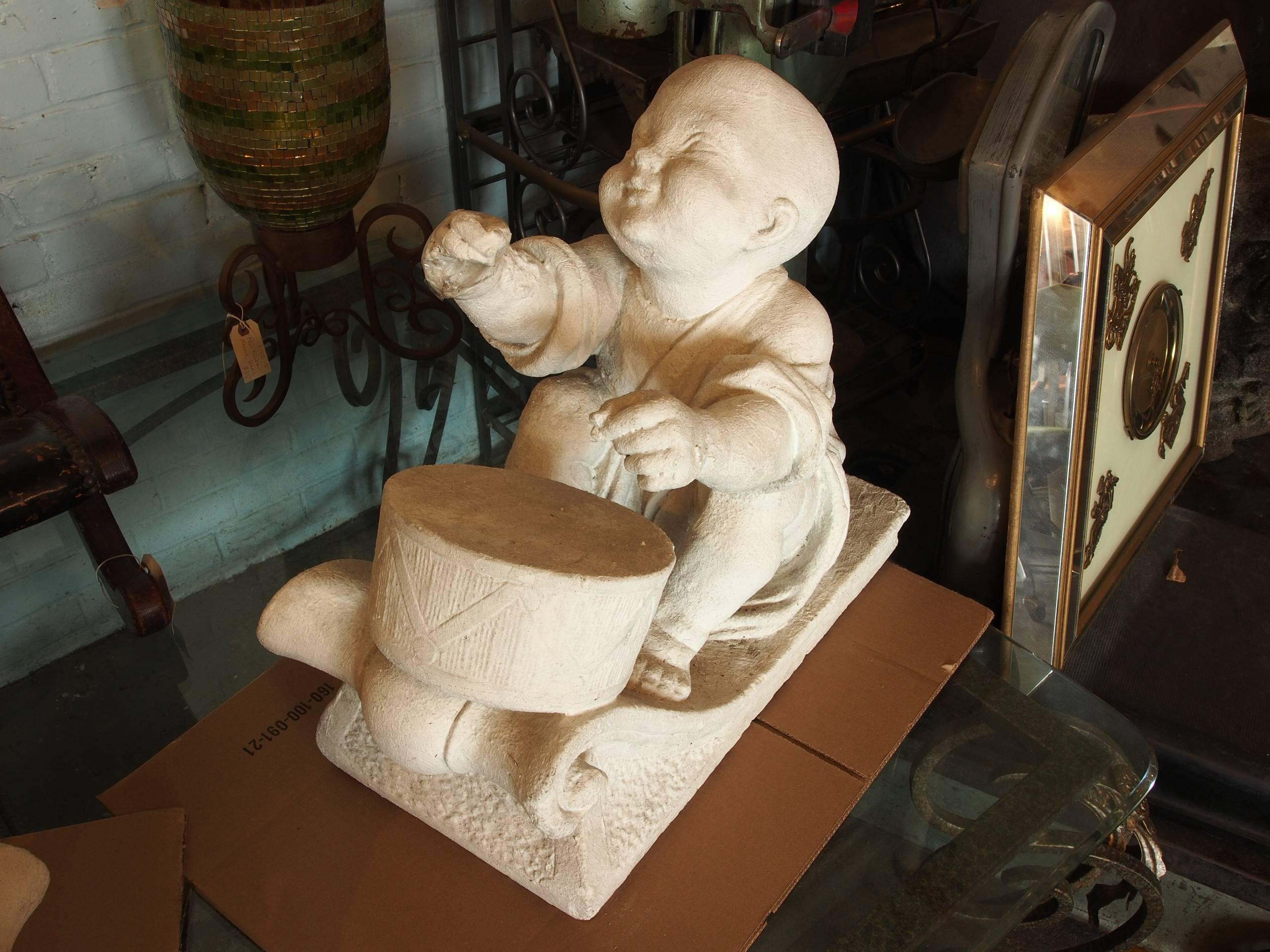 Pair of Large Cast Stone Chinese Figures For Sale 5