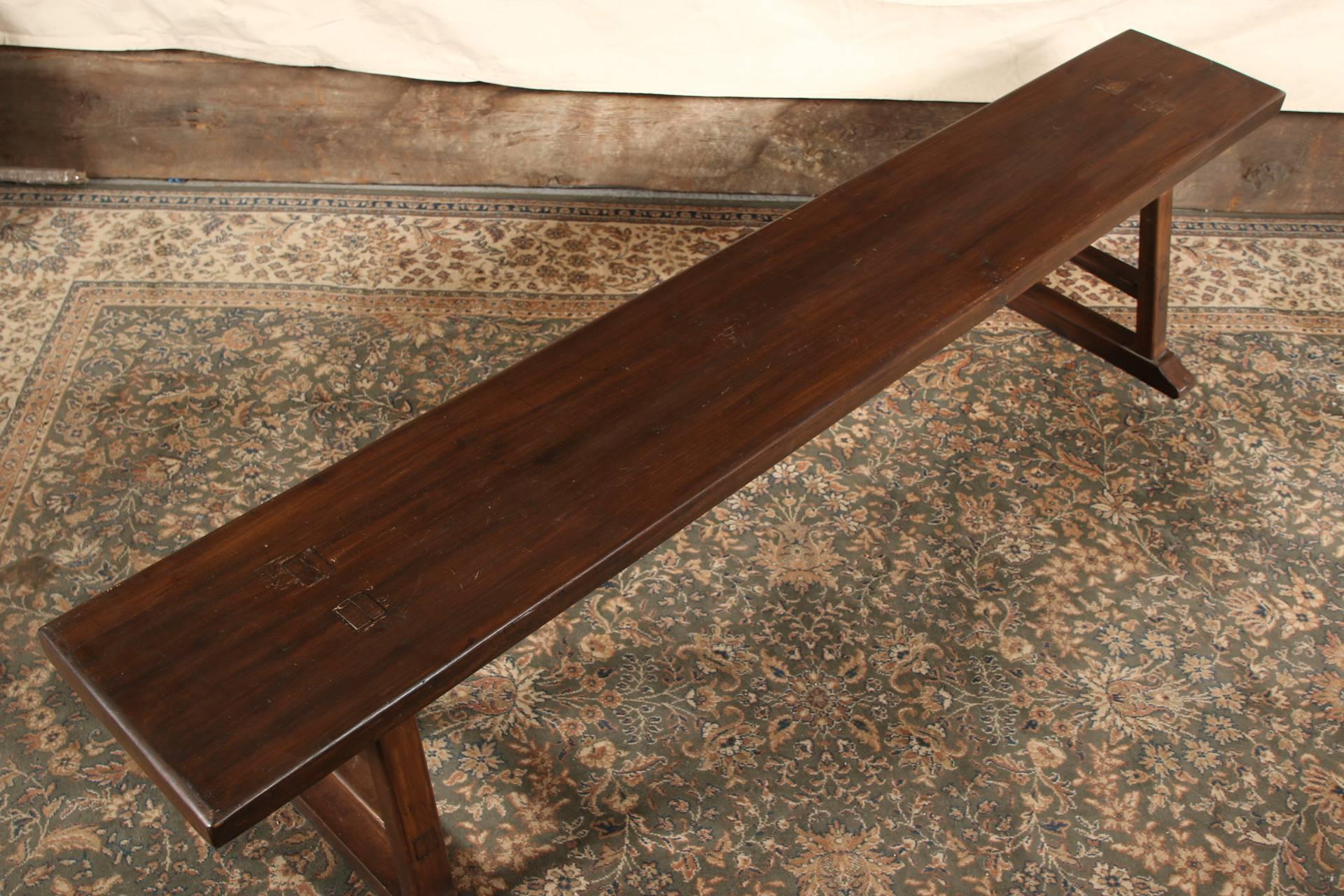 Mid-Century Modern Chinese Carved Hardwood Bench