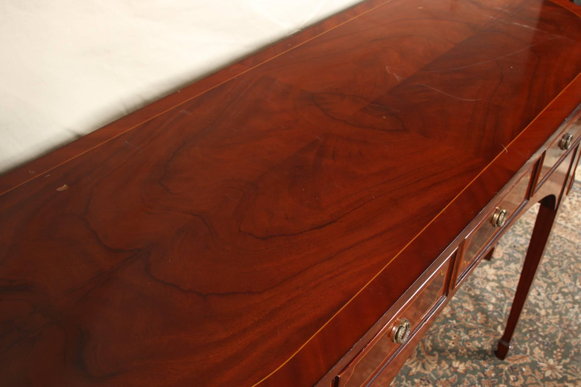 20th Century Mahogany Bow Front Side Board with String Inlay