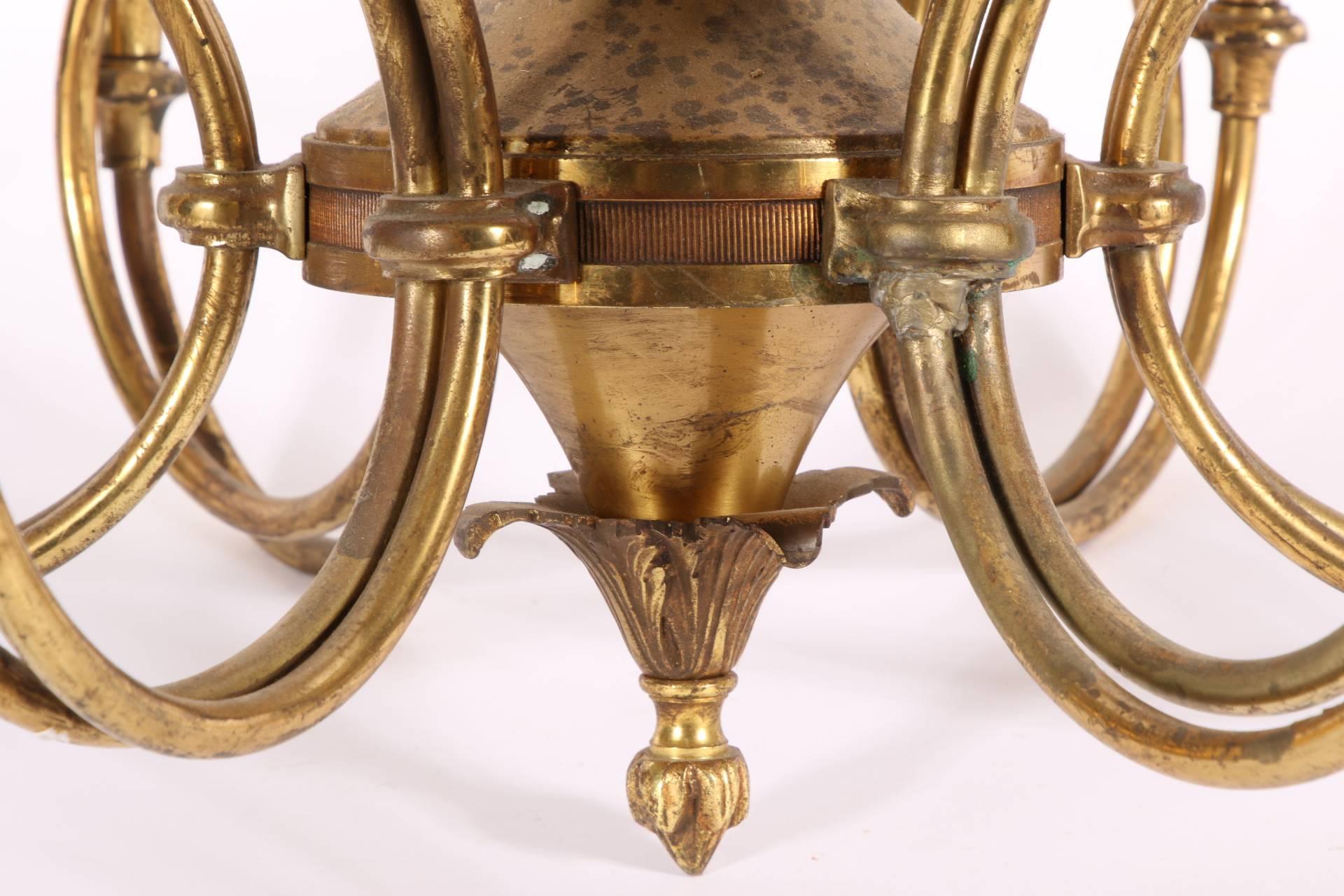 Regency Vintage Solid Brass Six-Light French Horn Chandelier