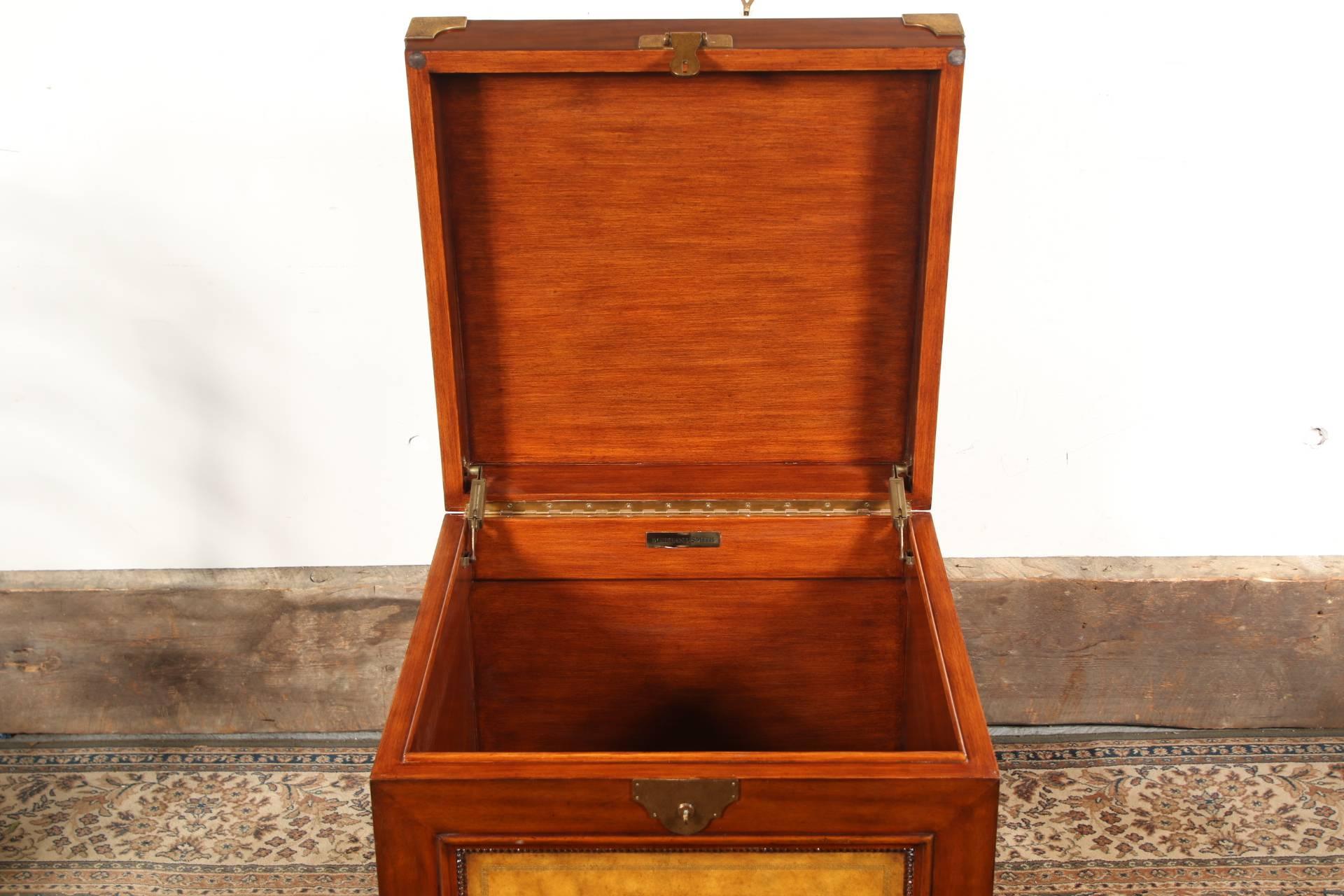 Maitland Smith Leather Covered Campaign Chest In Good Condition In Bridgeport, CT