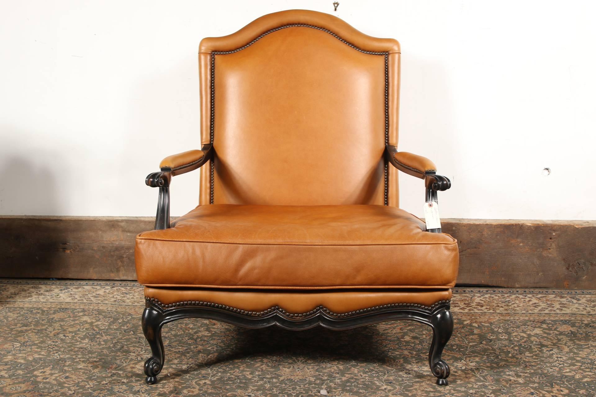 Large Leather Upholstered Bergère and Ottoman 3