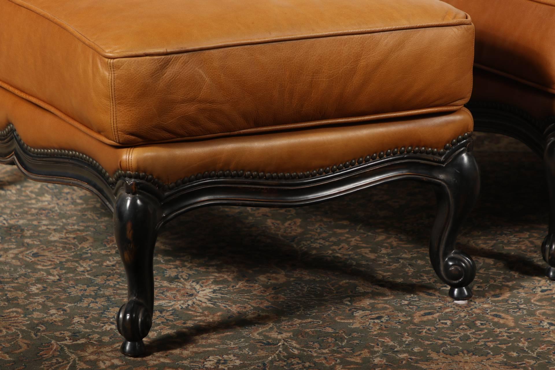 Large Leather Upholstered Bergère and Ottoman 4