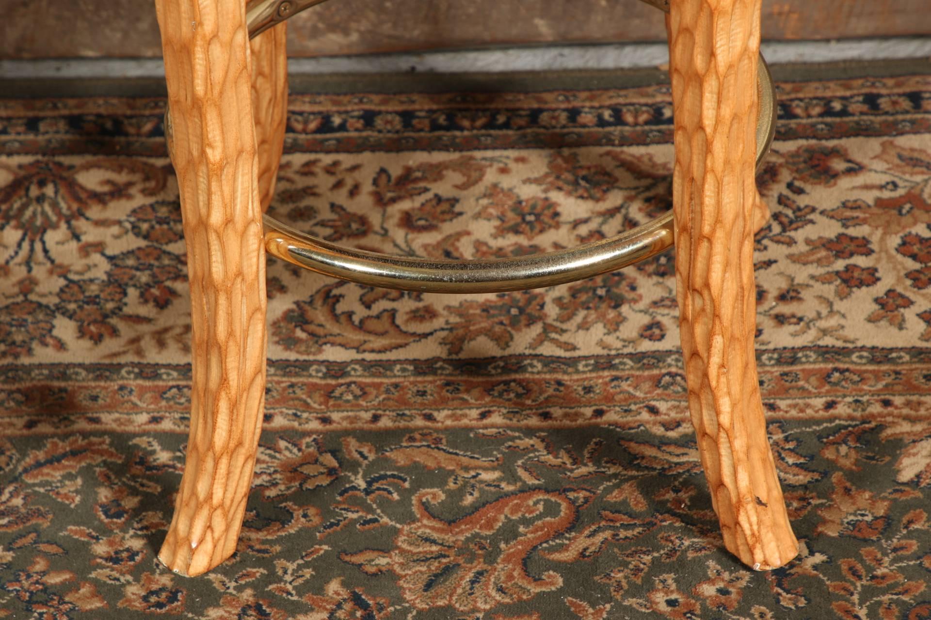 20th Century Pair of Carved Wood Swivel Stools