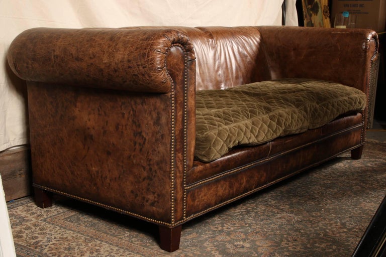 Distressed Leather Sofa at 1stDibs