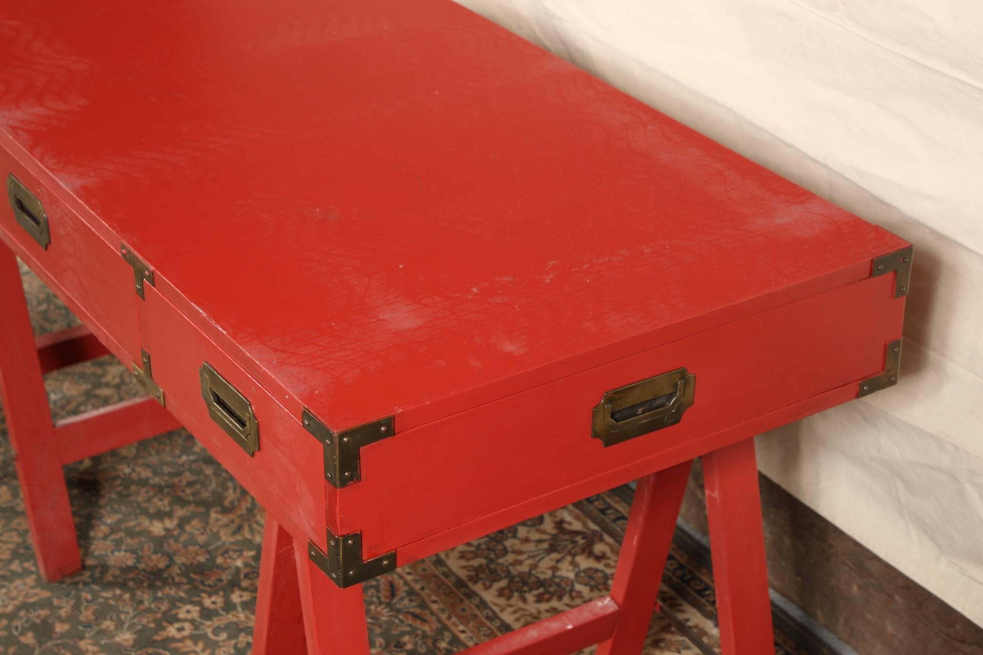 Red Painted Vintage Campaign Desk on Stand 1