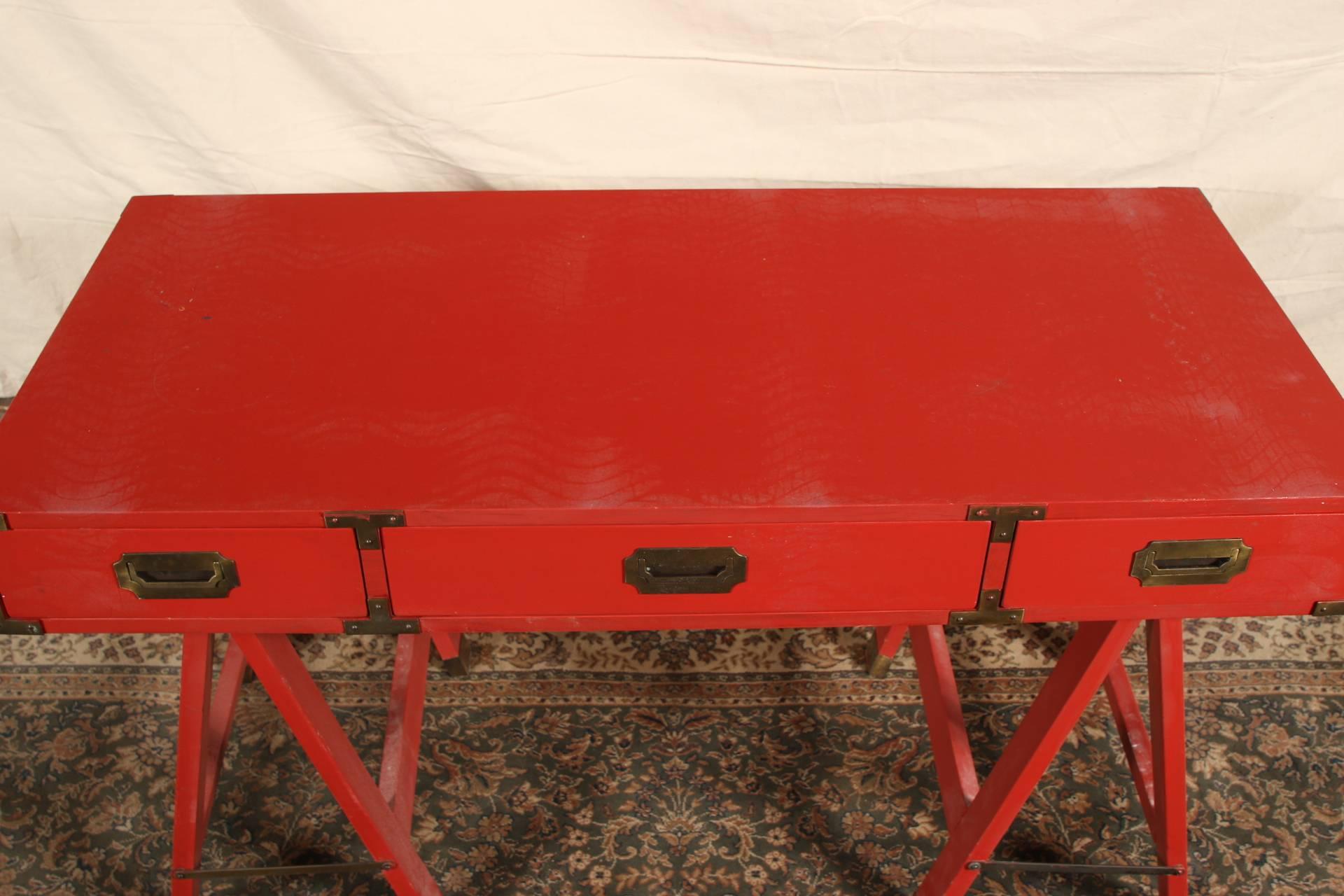 Red Painted Vintage Campaign Desk on Stand 3