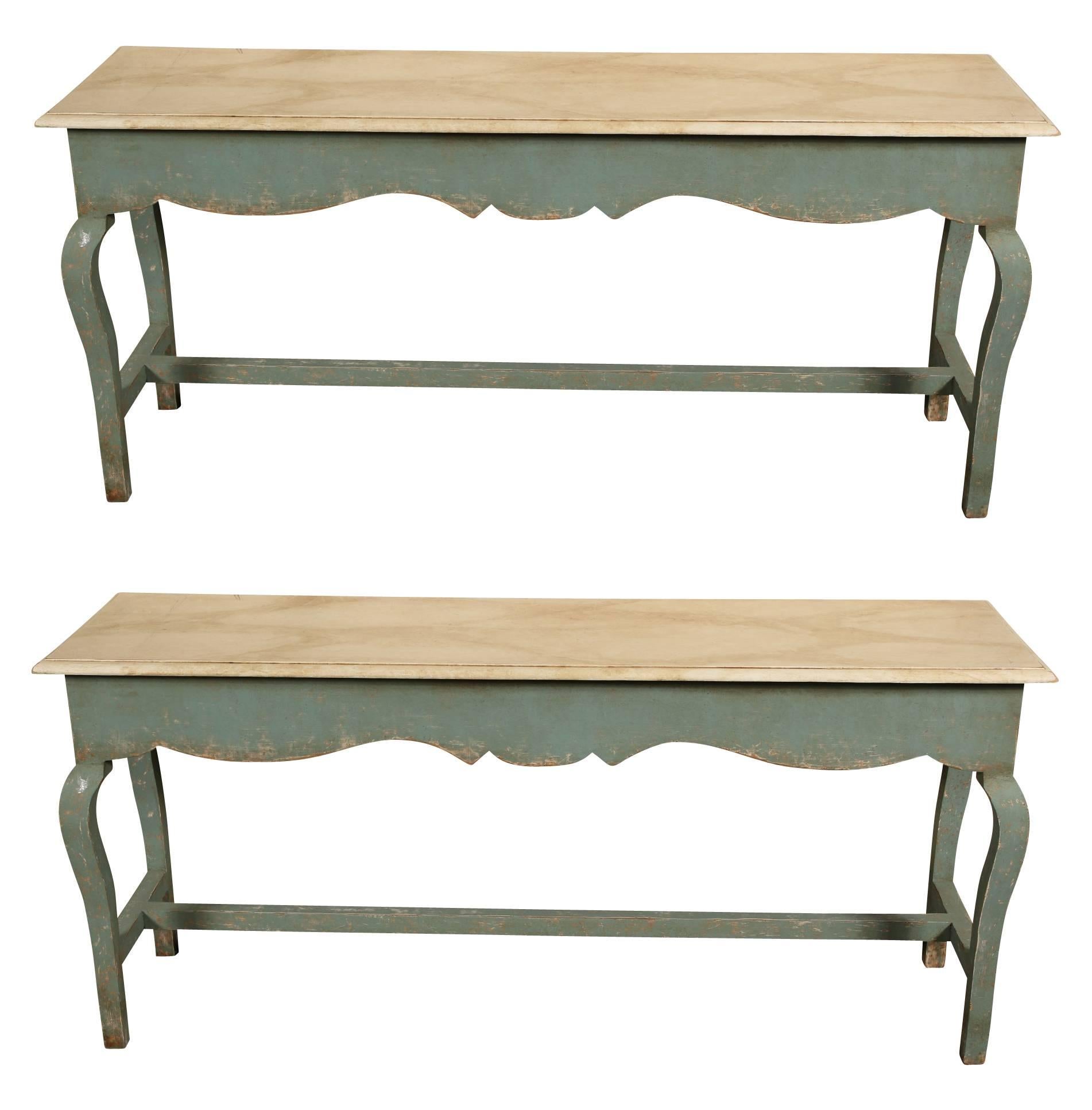 Pair of Paint Decorated Console Tables