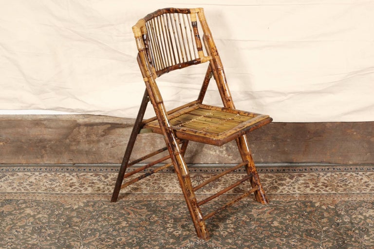 Four Vintage Bamboo Folding Chairs, Bamboo Folding Chairs Vintage