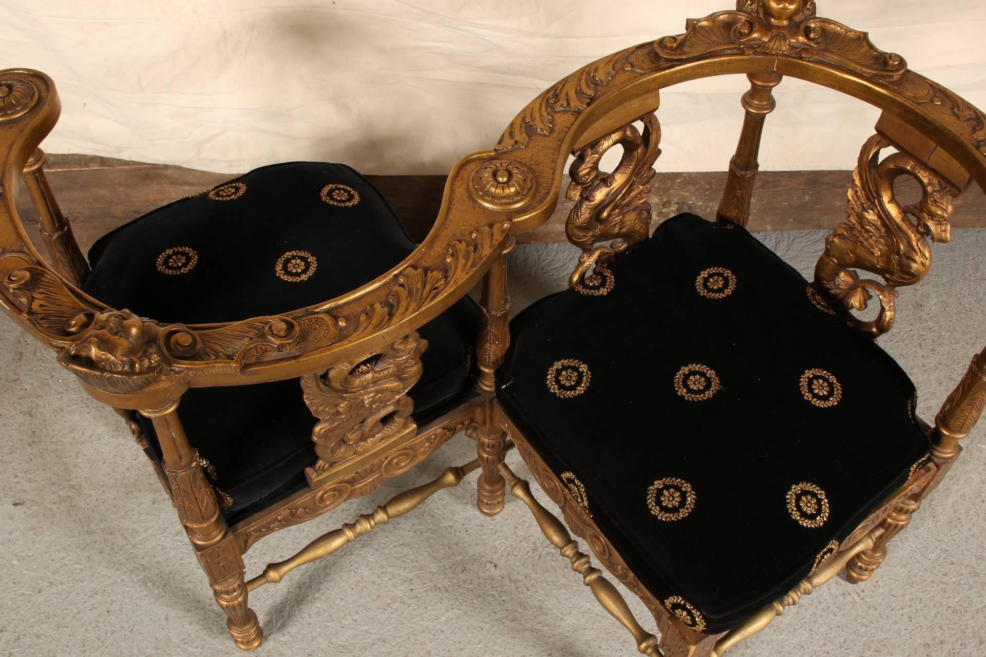 Antique Carved and Gilded Tête-à-Tête Chair 2