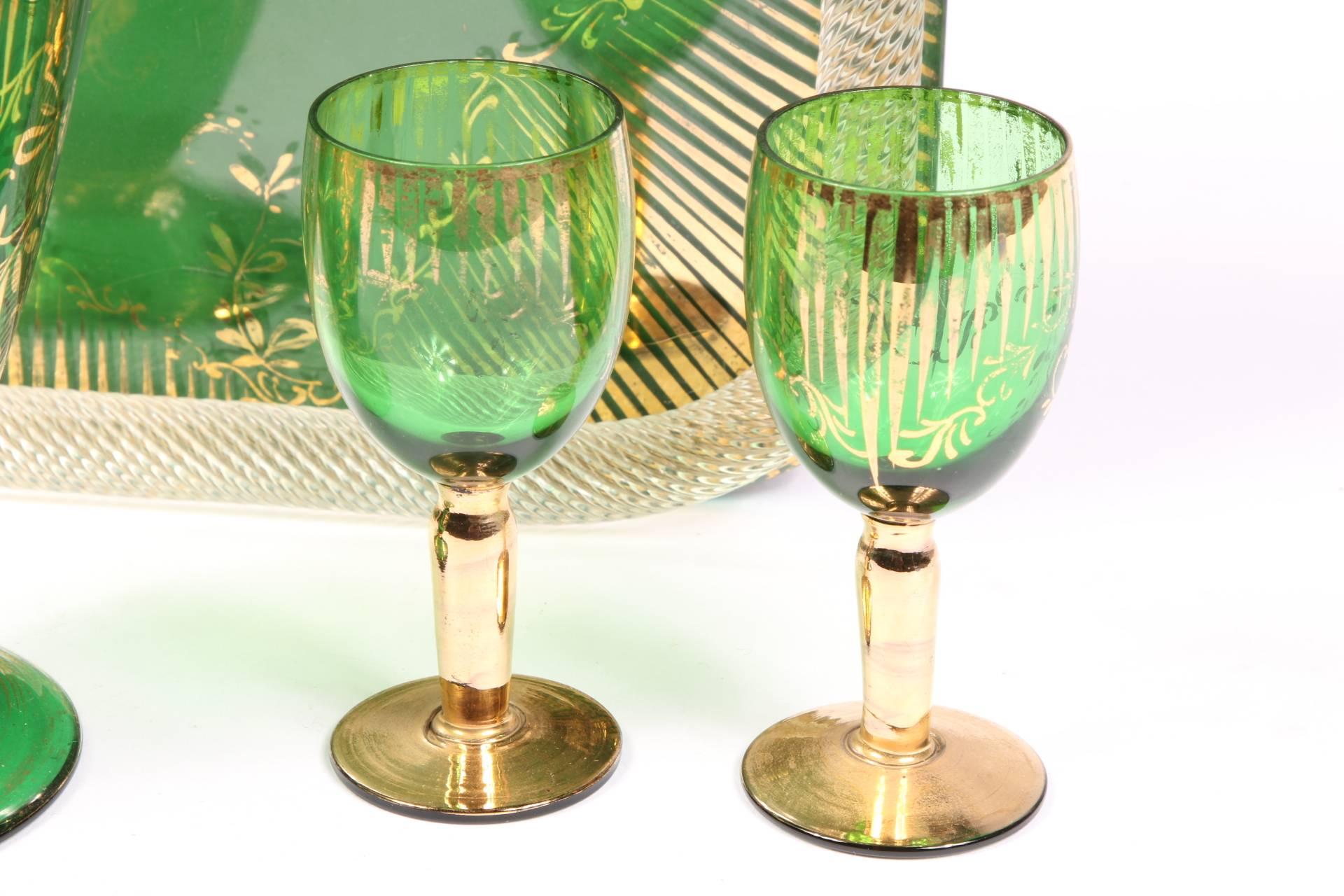 Glass Vintage Colored Crystal Cordial Set with Tray