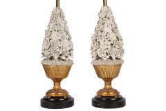 Pair of Porcelain Blanc de Chine Floral Lamps