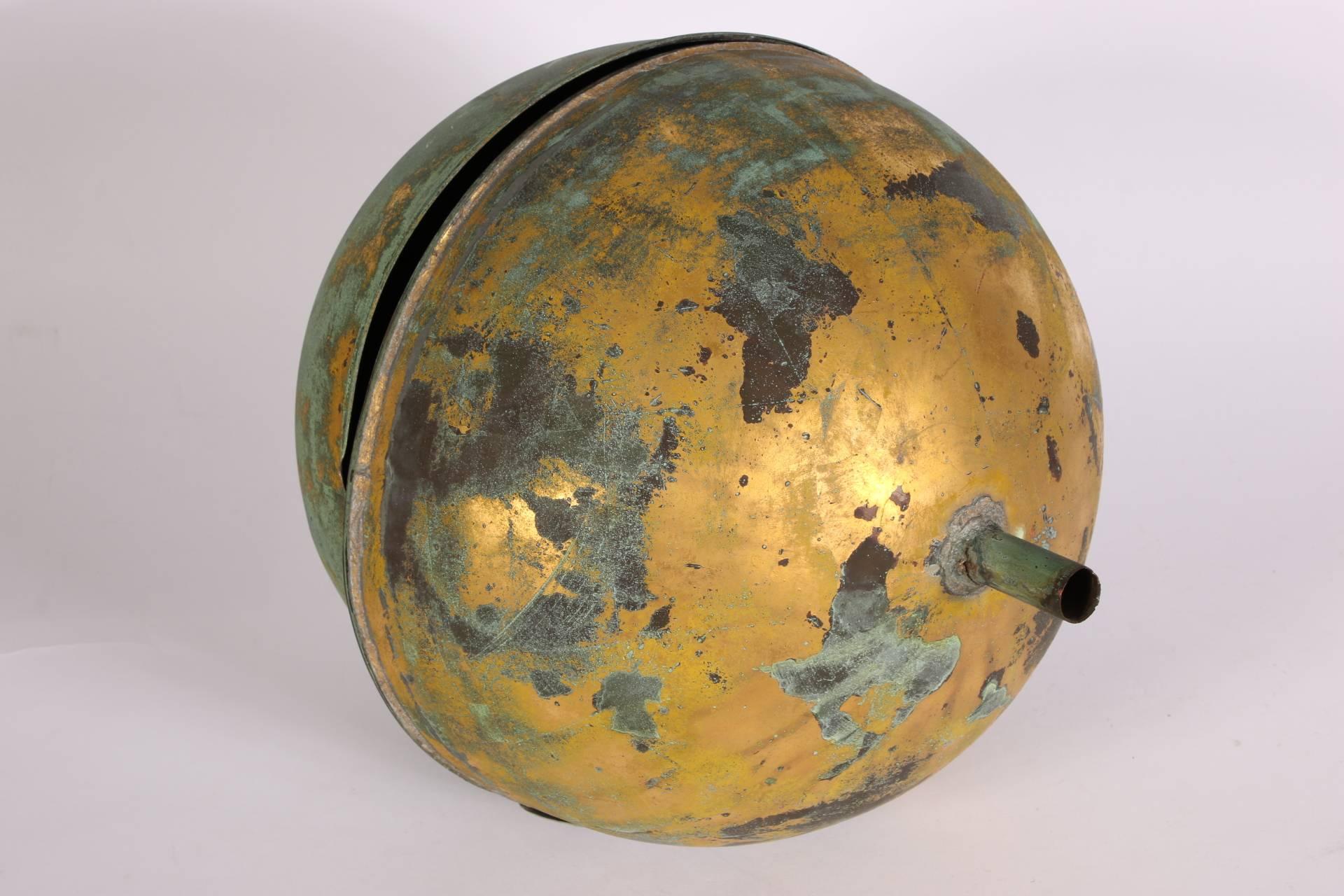 Industrial Gilt Copper Globe Form Architectural Finial For Sale