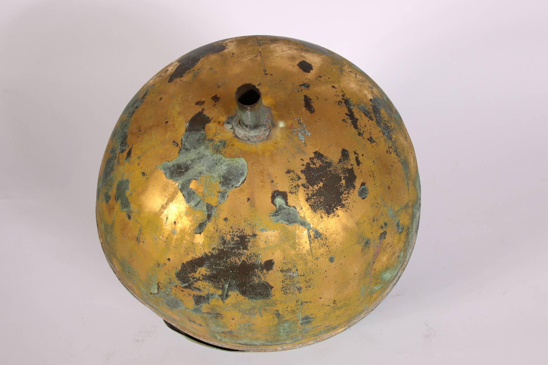 Gilt Copper Globe Form Architectural Finial In Distressed Condition For Sale In Bridgeport, CT