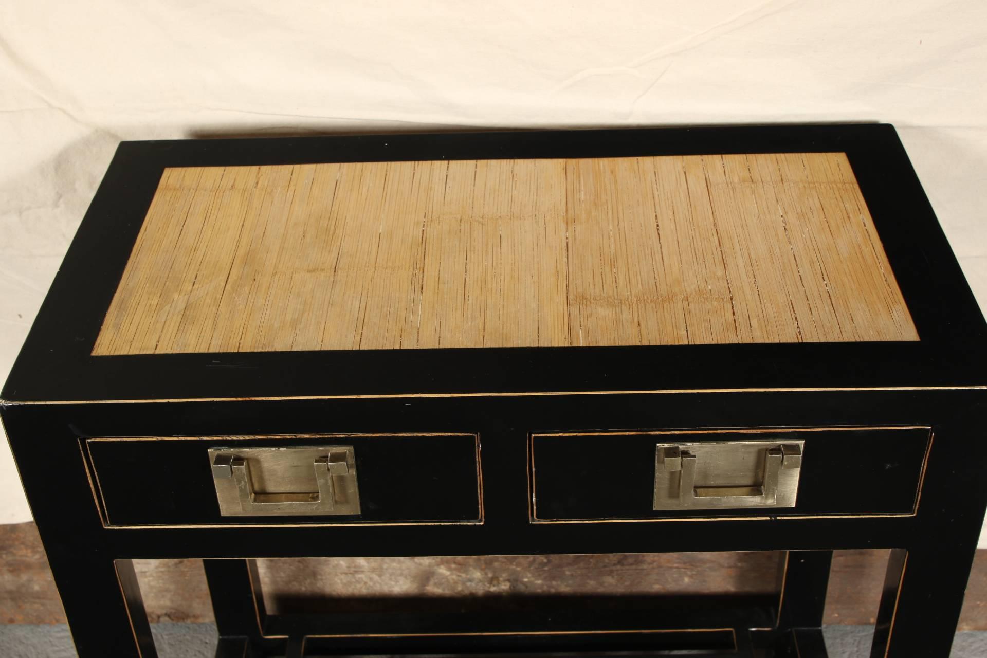 Chinese Black Lacquered Console with Bamboo Top 1