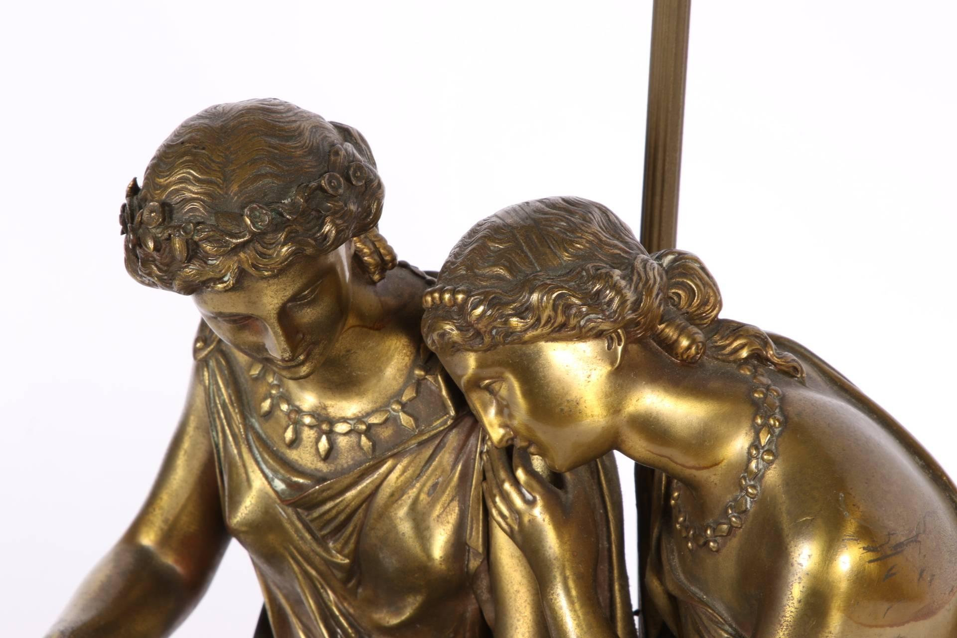 Metal Neoclassical Bronze Figural Group Mounted as a Lamp