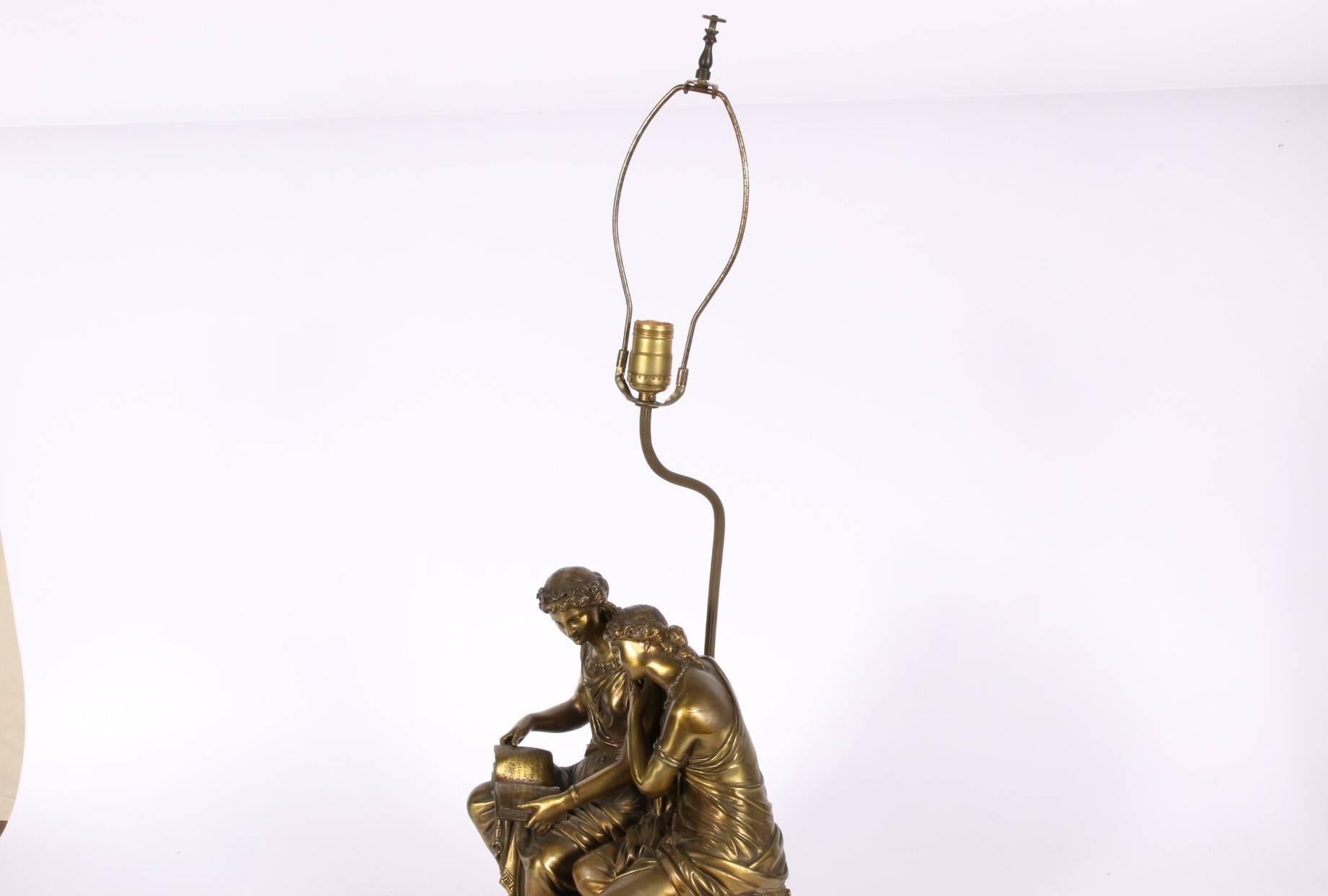 Cast Neoclassical Bronze Figural Group Mounted as a Lamp