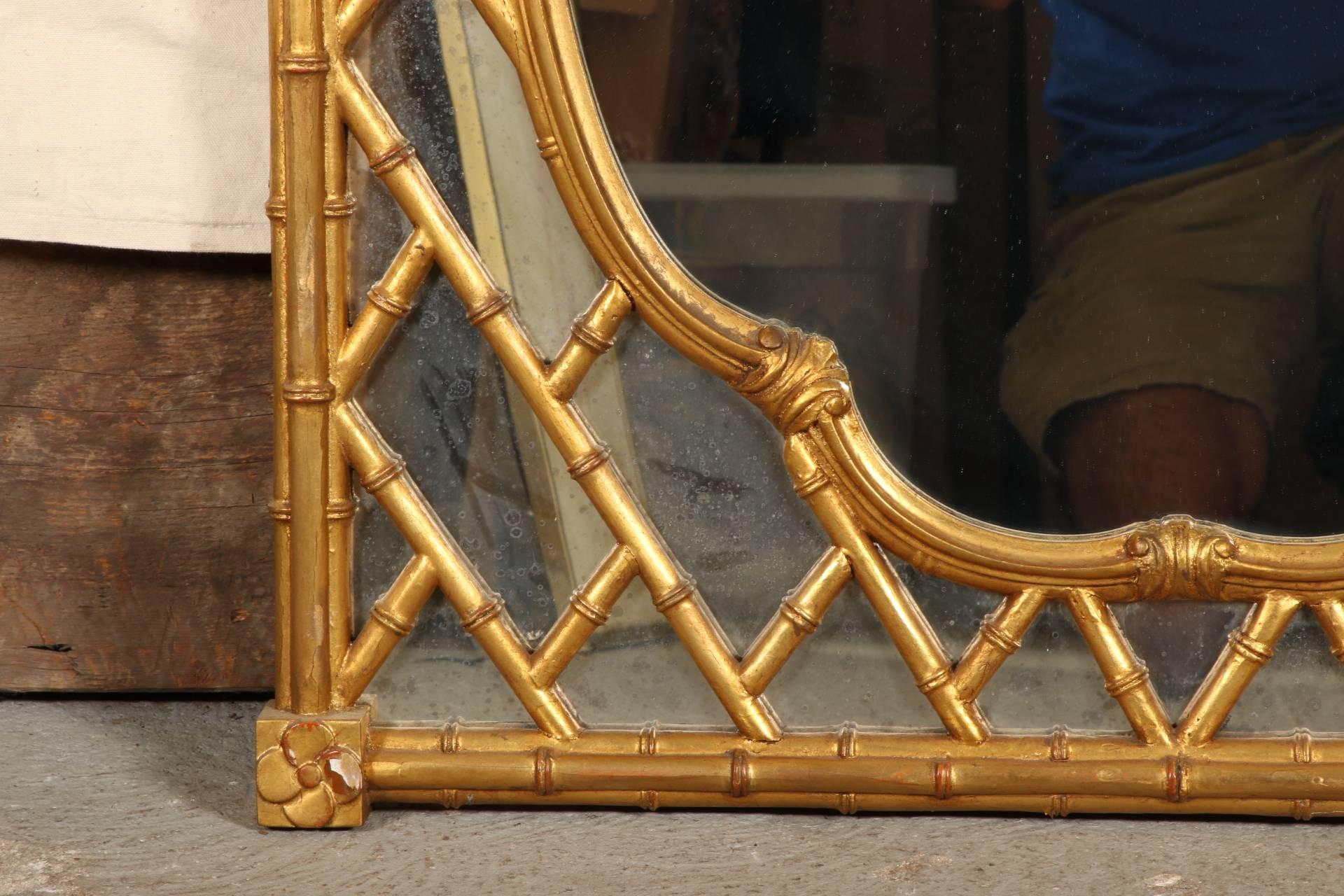 Regency Faux Bamboo Carved and Gilt Mirror
