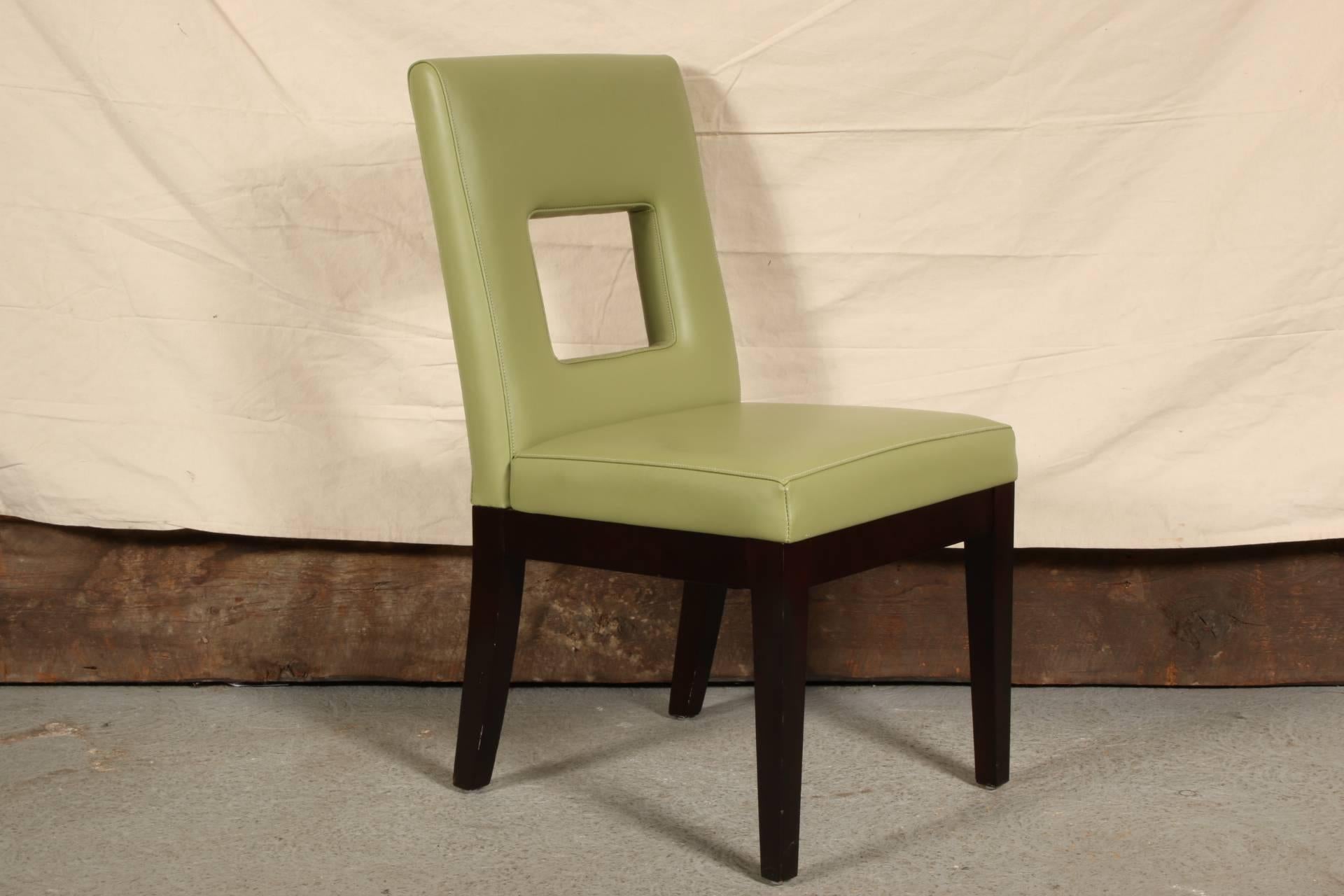 20th Century Set of Eight Green Square Back Chairs