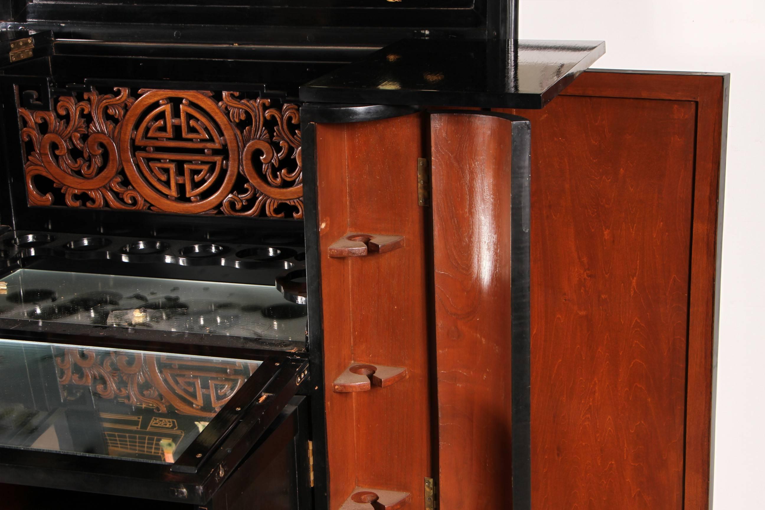 Vintage Inlaid Chinoiserie Bar Cabinet 2