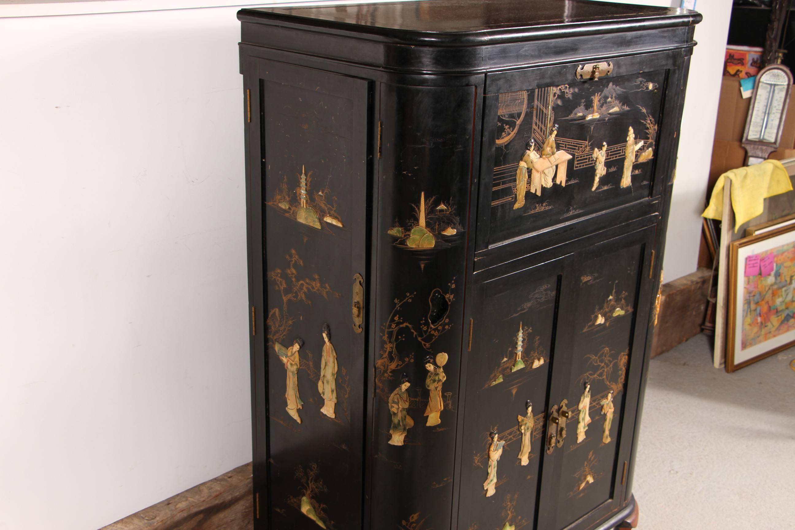 Vintage Inlaid Chinoiserie Bar Cabinet 3