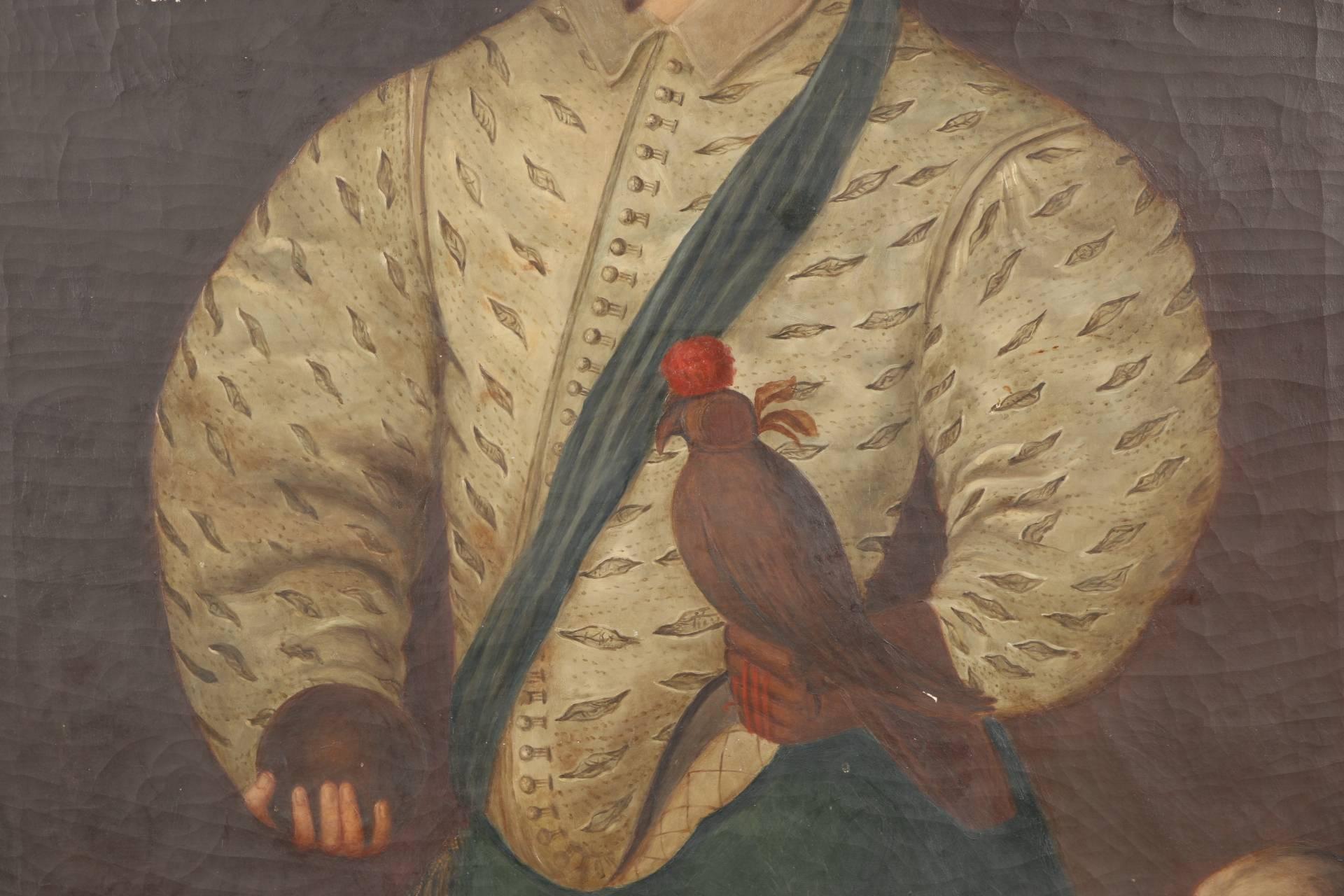 Antique 16th Century Oil on Canvas Portrait of a Falconer 3