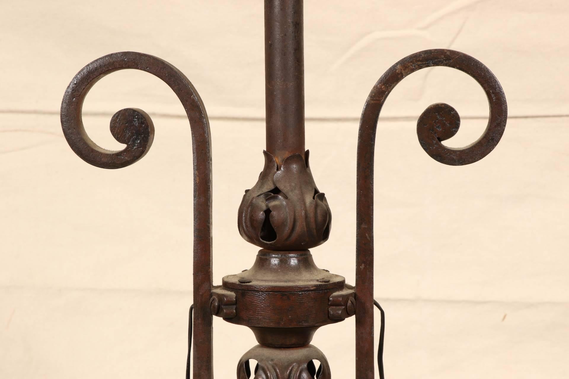 Arts and Crafts AntiqueHand Wrought Iron Chandelier forRestoration For Sale
