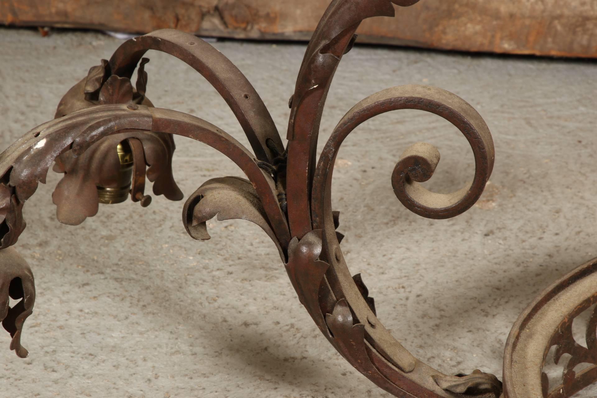 AntiqueHand Wrought Iron Chandelier forRestoration For Sale 3