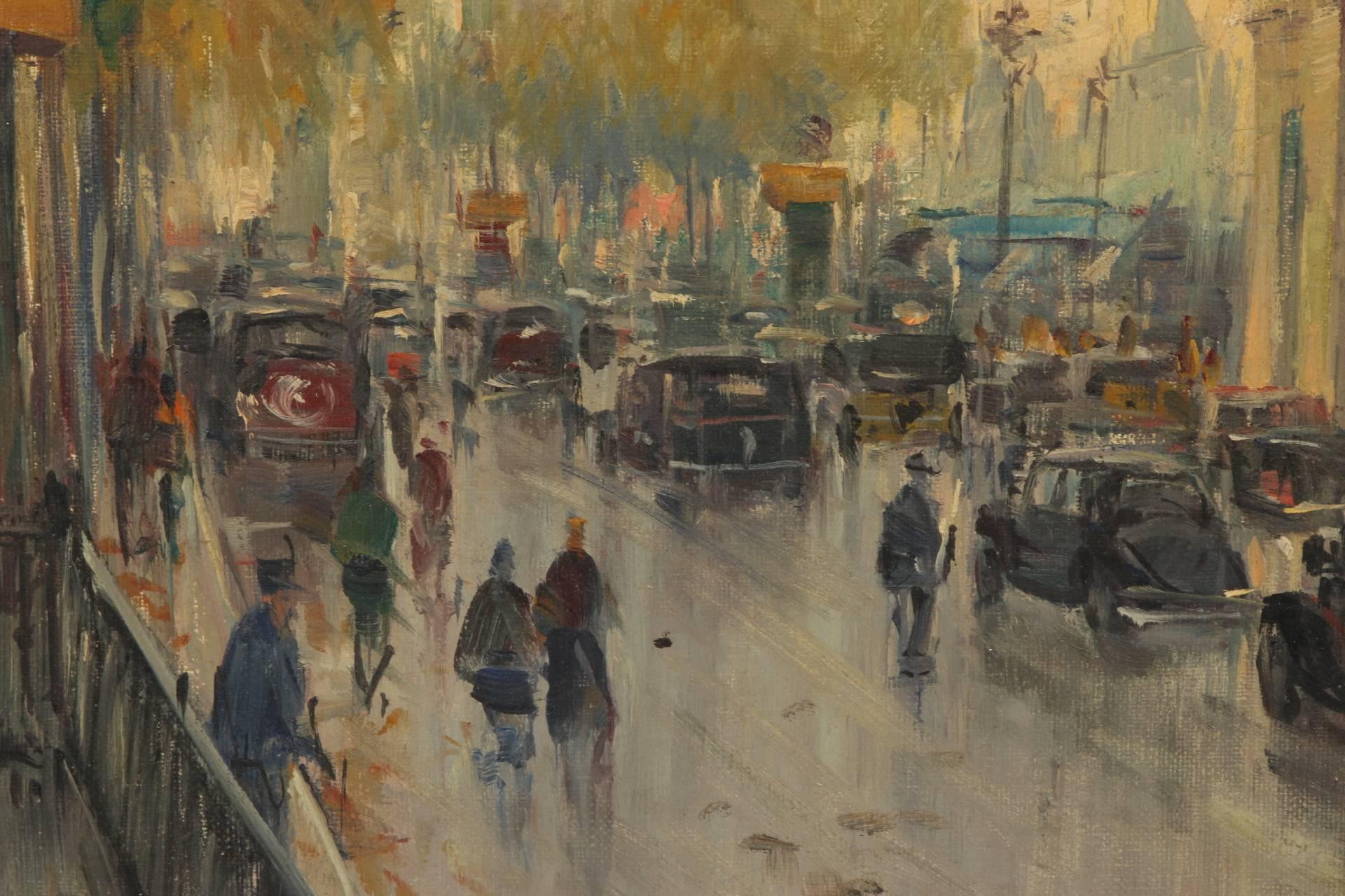 Mid-Century Modern Jean Salabet Oil on Canvas of Paris Street Scene