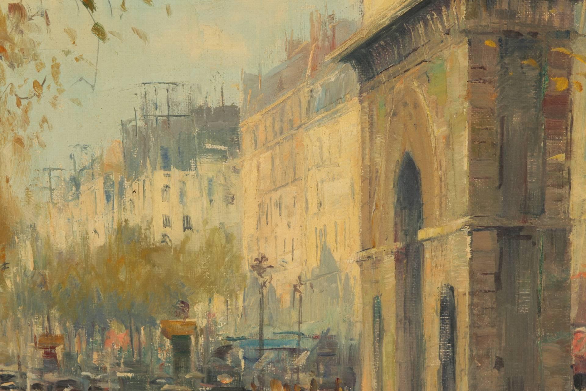 Gesso Jean Salabet Oil on Canvas of Paris Street Scene