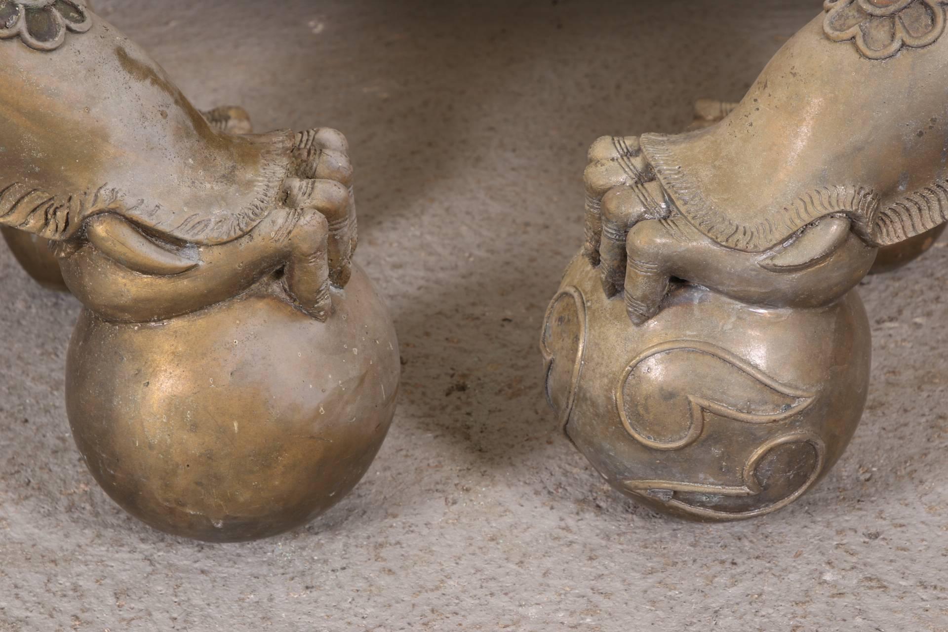 20th Century Pair of Tibetan Bronze Guardian Lion Figures For Sale