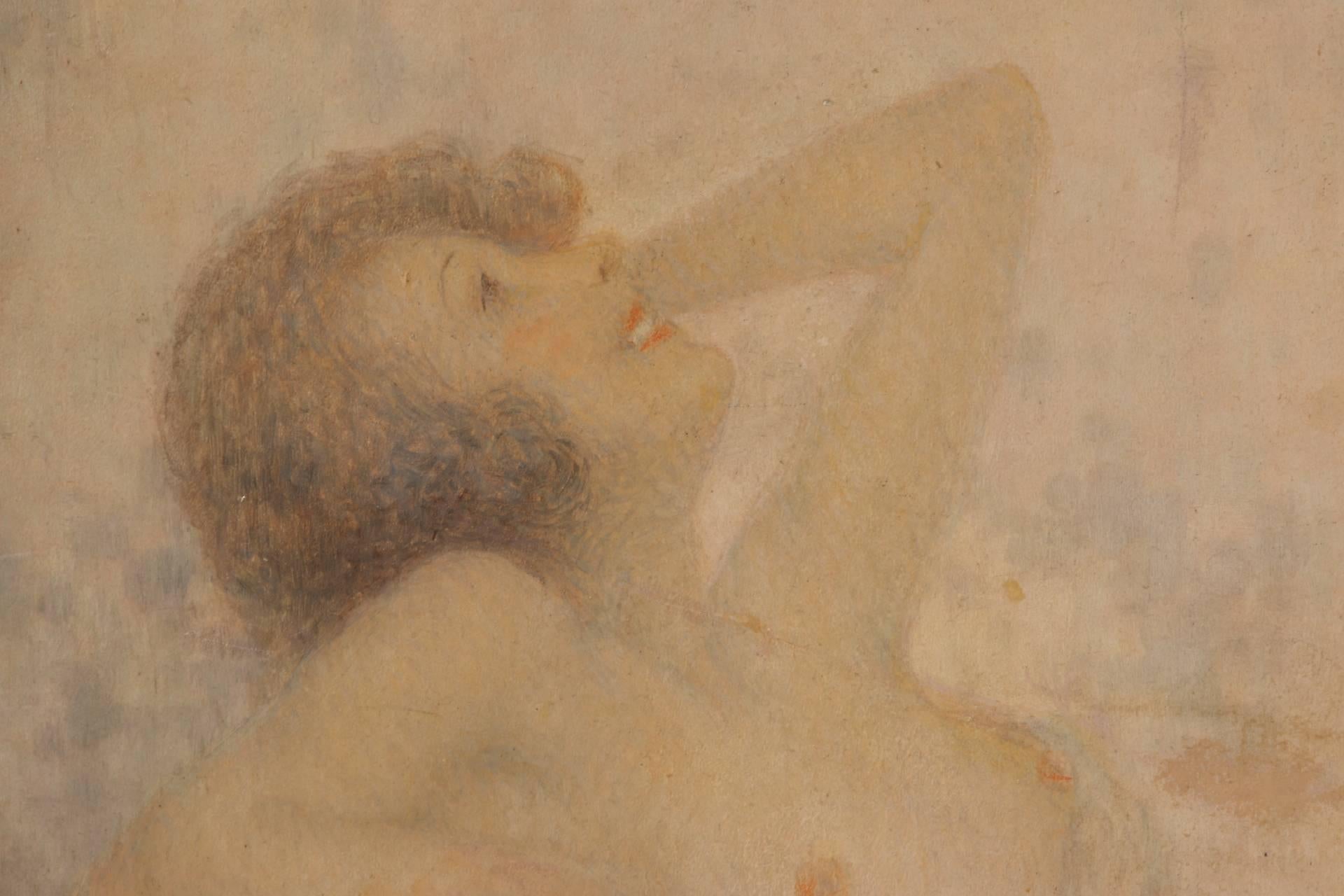20th Century Lucien Boulier Female Nude Oil on Board
