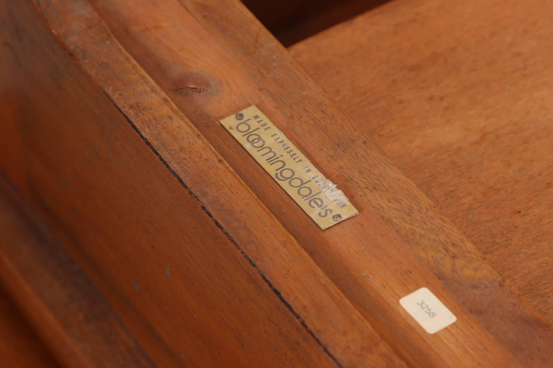 Fruitwood rectangular tables with a single apron drawer, green tooled leather tops, and raised on tall cabriole legs. Made in Italy. 
Condition: slight scratches to the tops