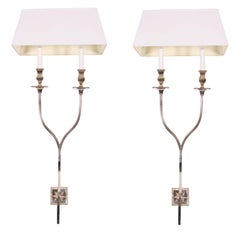 Fine Pair of Contemporary Silvered Metal Wall Sconces