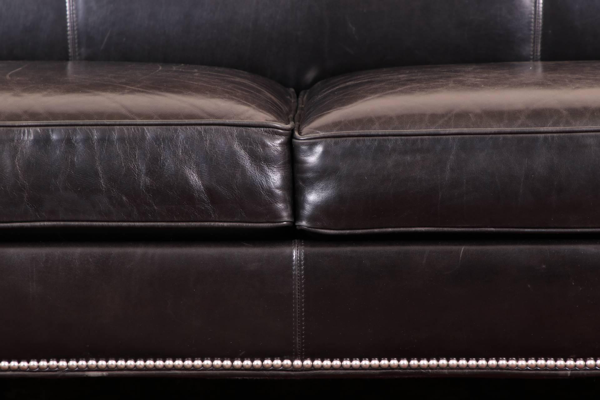 American Camel Back Black Leather Sofa