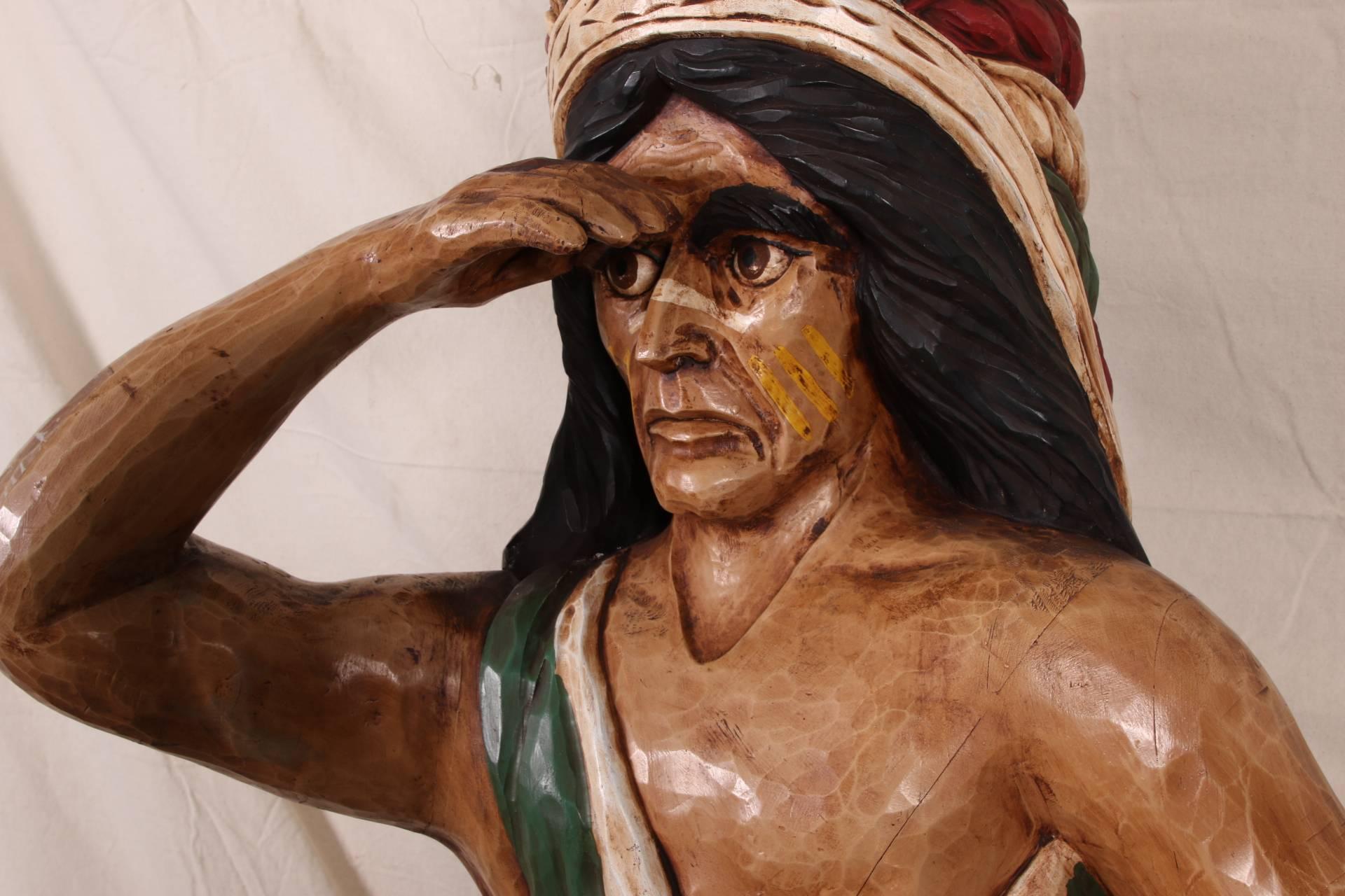 Primitive Carved and Polychromed Wood Cigar Store Indian