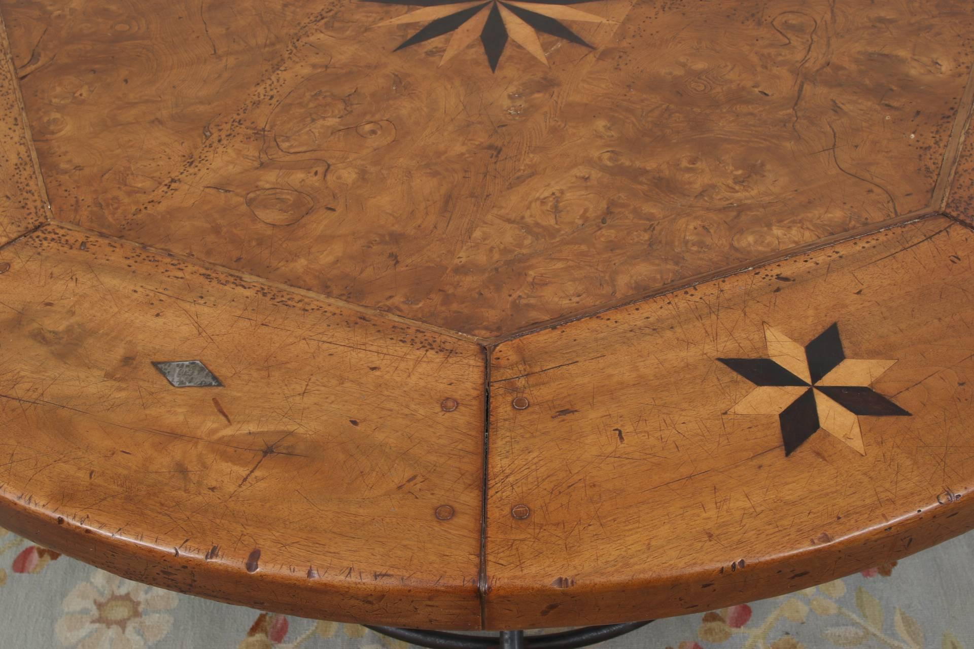 20th Century Fine Custom Continental Round Inlaid Walnut Table with 18th Century, Top